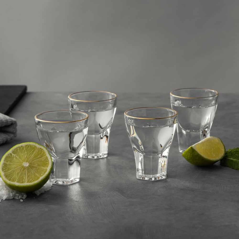 Thyme & Table Scalloped Shot Glasses, Elegant Barware for Home Entertaining (Clear, Set of 4) zemnu