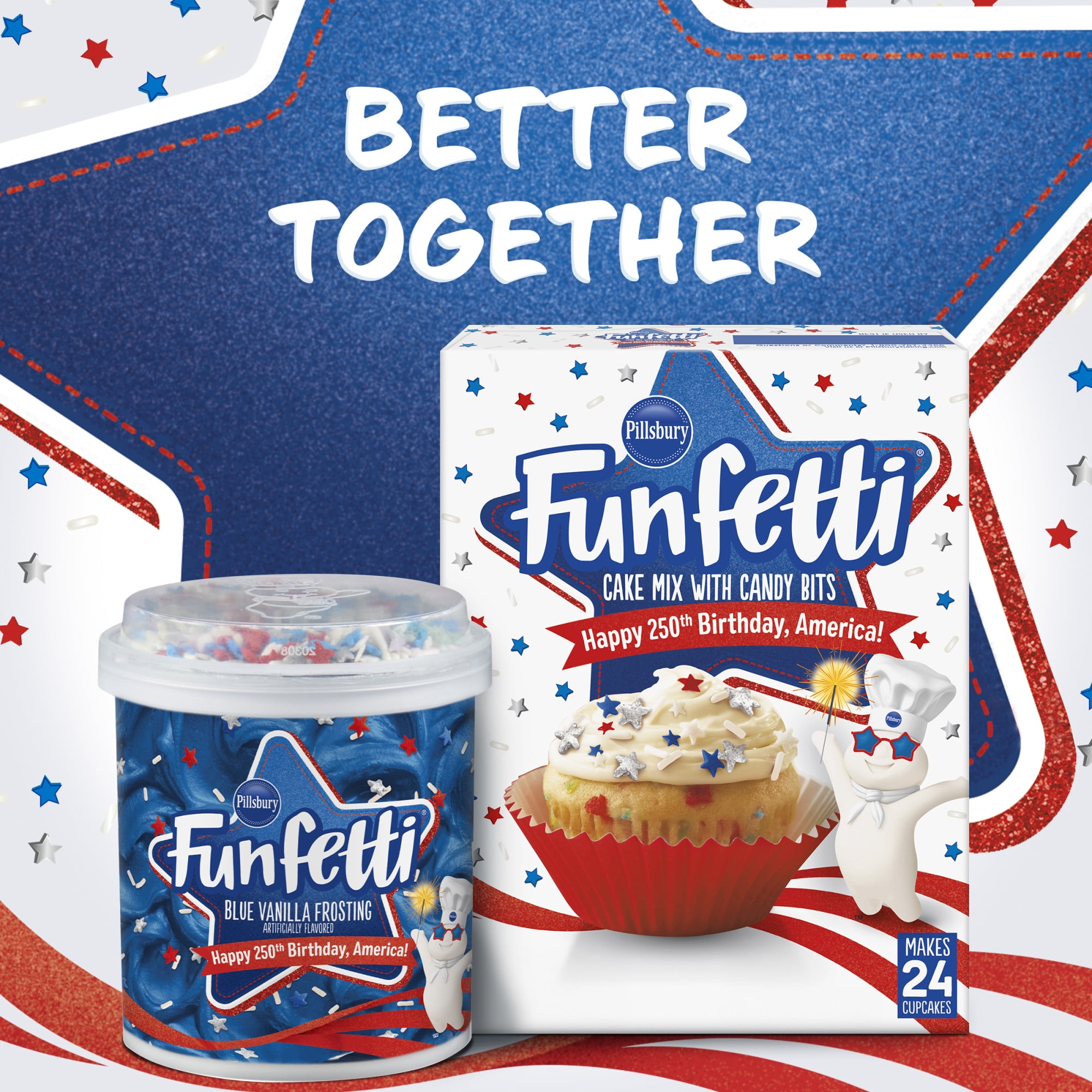 Pillsbury Funfetti Stars and Stripes Vanilla Frosting with Sprinkles (Blue, 15.6 oz) nmtoo