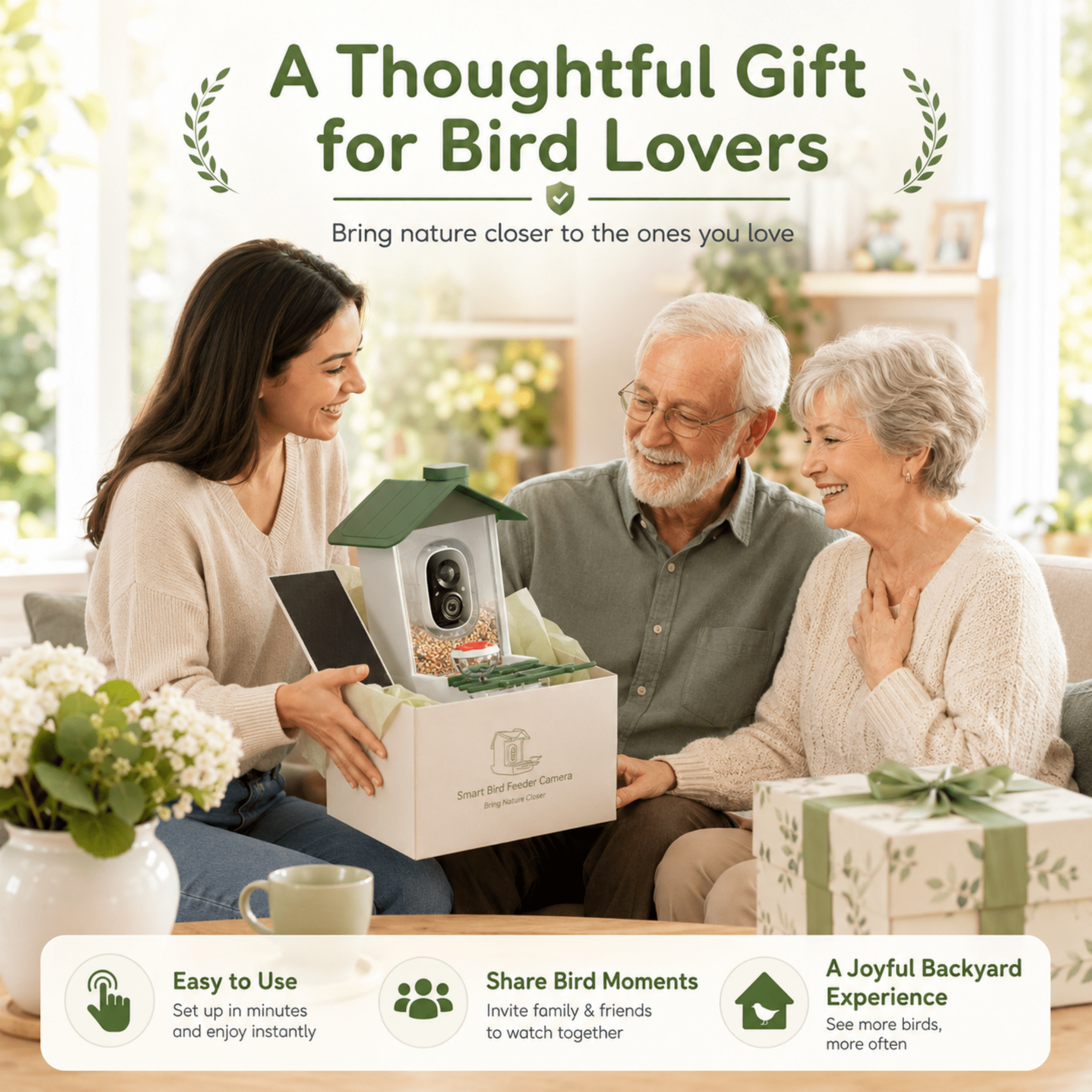 Mehoom Smart Bird Feeder with Camera, 3K HD AI Bird Recognition, Solar Powered Outdoor Wildlife Camera (Green) 2k1ye