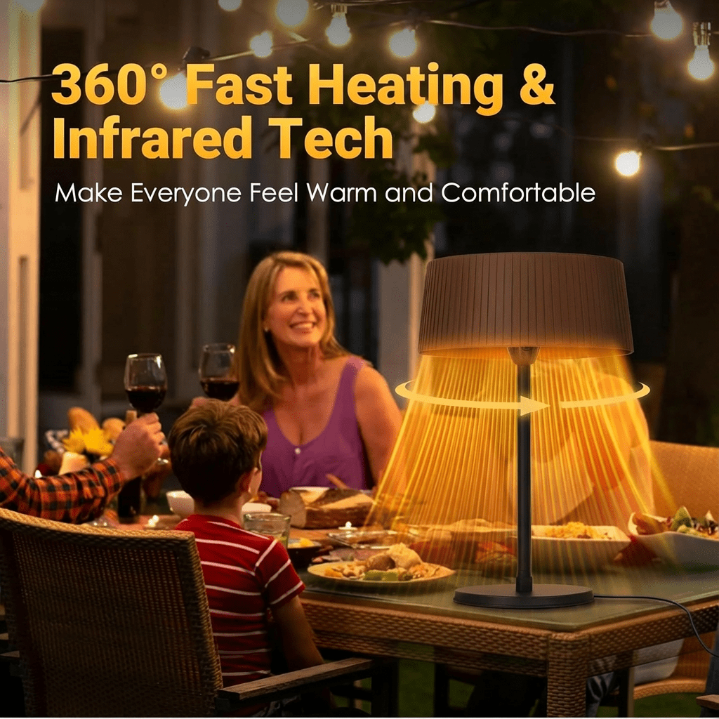 Advwin Electric Patio Heater, Infrared Tabletop Space Heater with Tip-Over Protection (Black, 1500W) 1rw5h