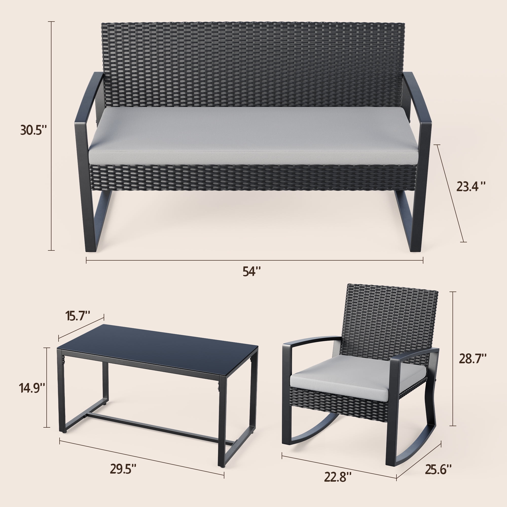 Lofka Outdoor Patio Furniture Set with Wicker Chairs and Tempered Glass Table (Gray, 4-Piece Set) 3vui5