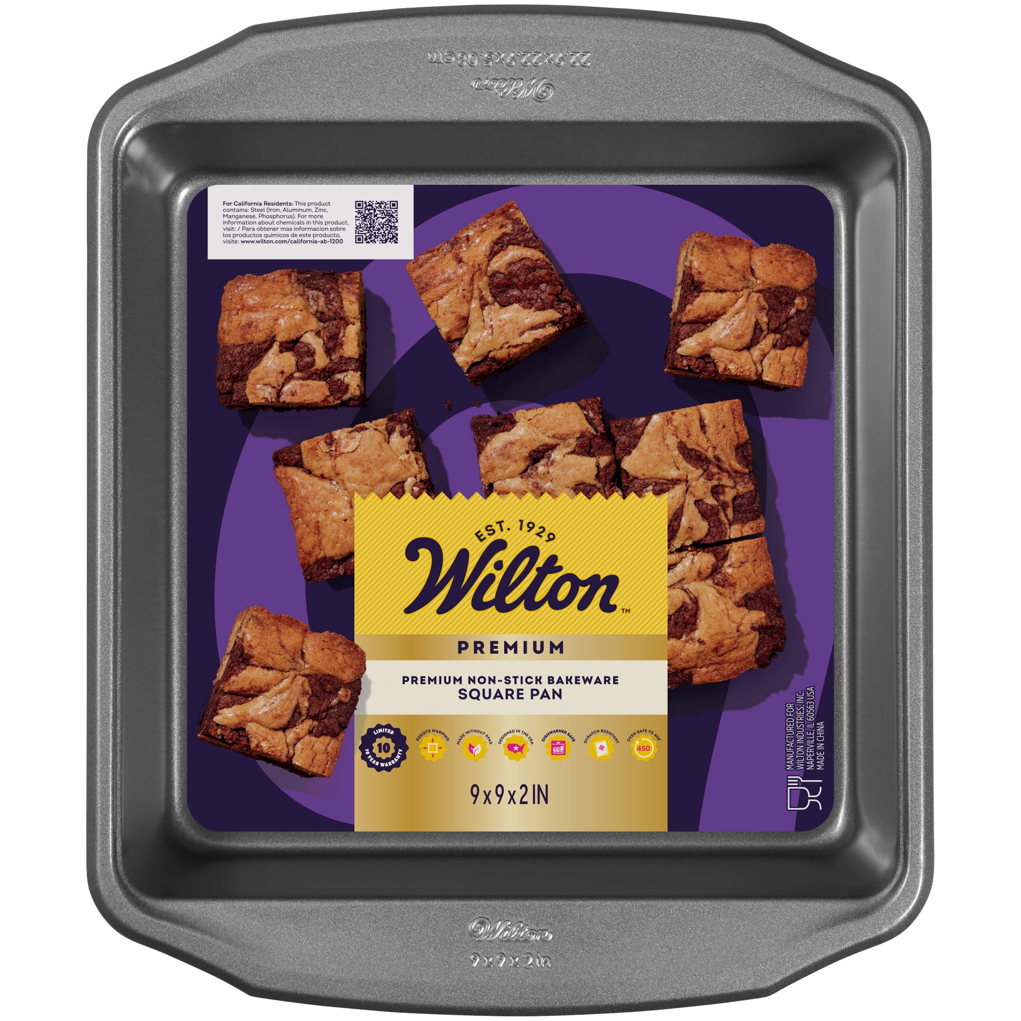 Wilton Premium Non-Stick Steel Square Baking Pan for Brownies and Cornbread (Grey, 9 in x 9 in) 1oa9m