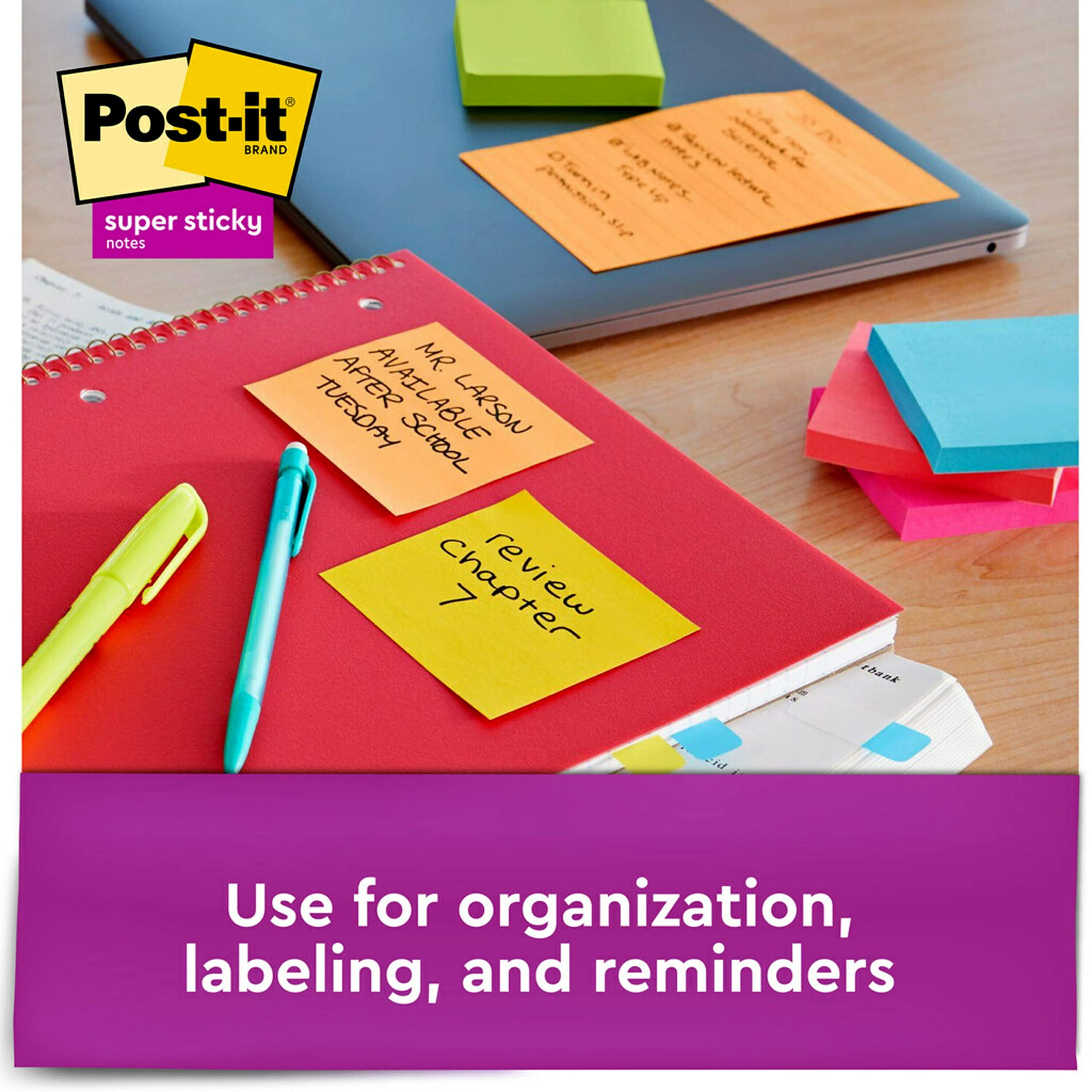 Post-it Recyclable Sticky Notes, Super Sticky Adhesive for Office and Home (Blue, 3 in x 3 in, 6 Pads) o3d49