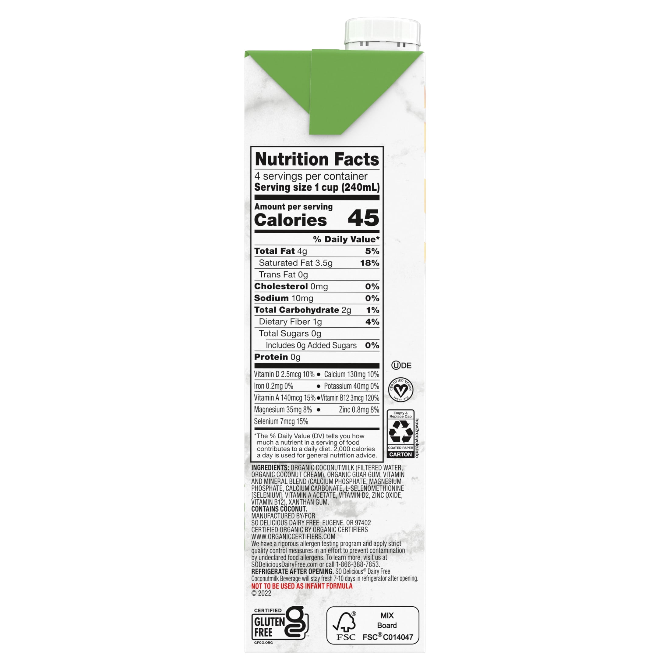 So Delicious Organic Unsweetened Coconut Milk, Dairy Free & Vegan Plant Based Milk (32 fl oz) qbmn2