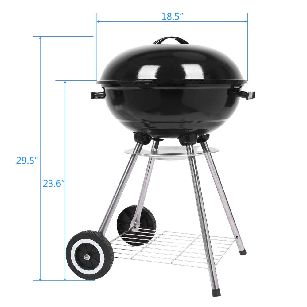 VINGLI 18 in Charcoal Kettle Grill, Outdoor BBQ Charcoal Stove for Backyard Cooking (Black, 18 in) mf8fr