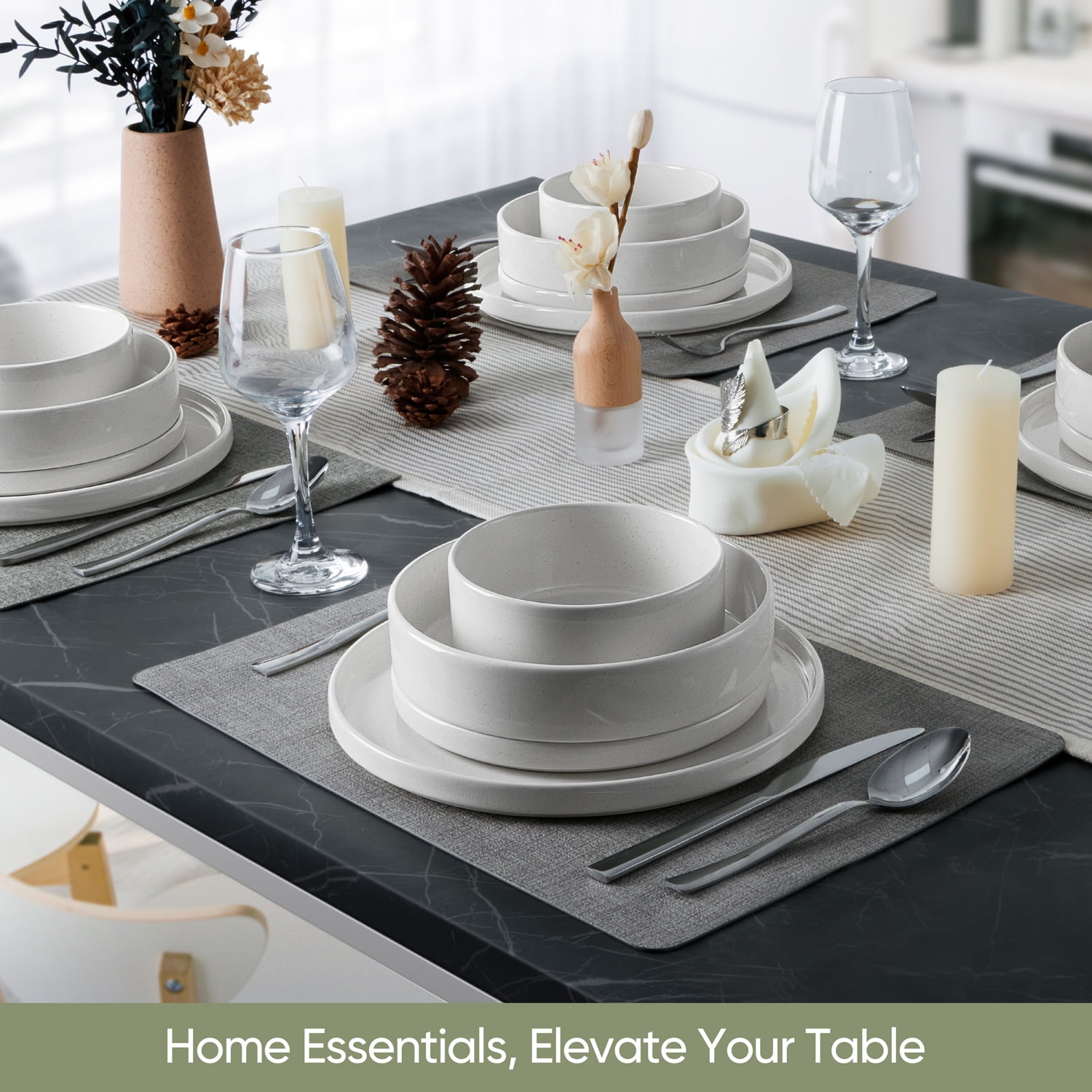 Vesteel 16-Piece Stoneware Dinnerware Set, Speckled Kitchen Dishes for 4 (Off-white, 16 Pieces) 4rt86
