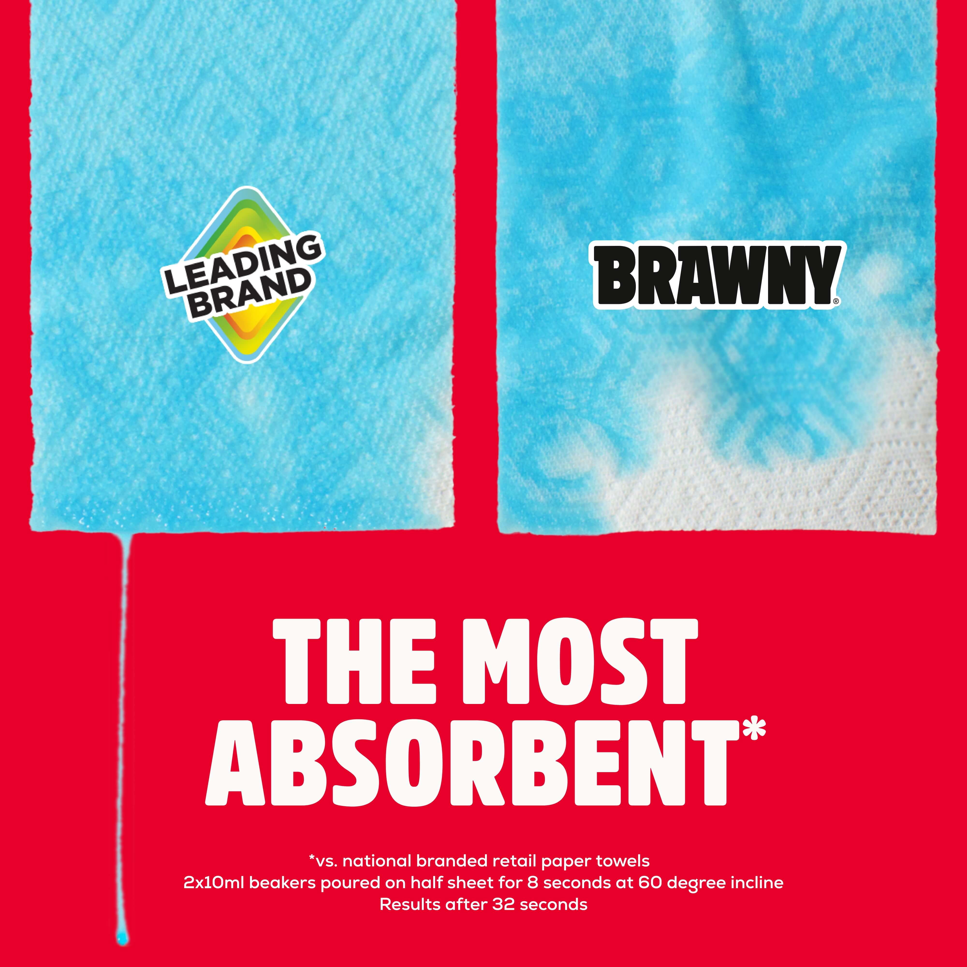 Brawny Tear-A-Square 3-Ply Paper Towels, Durable Absorbent Kitchen Rolls (White, 2 Triple Rolls, 228 Total Sheets) 013jf