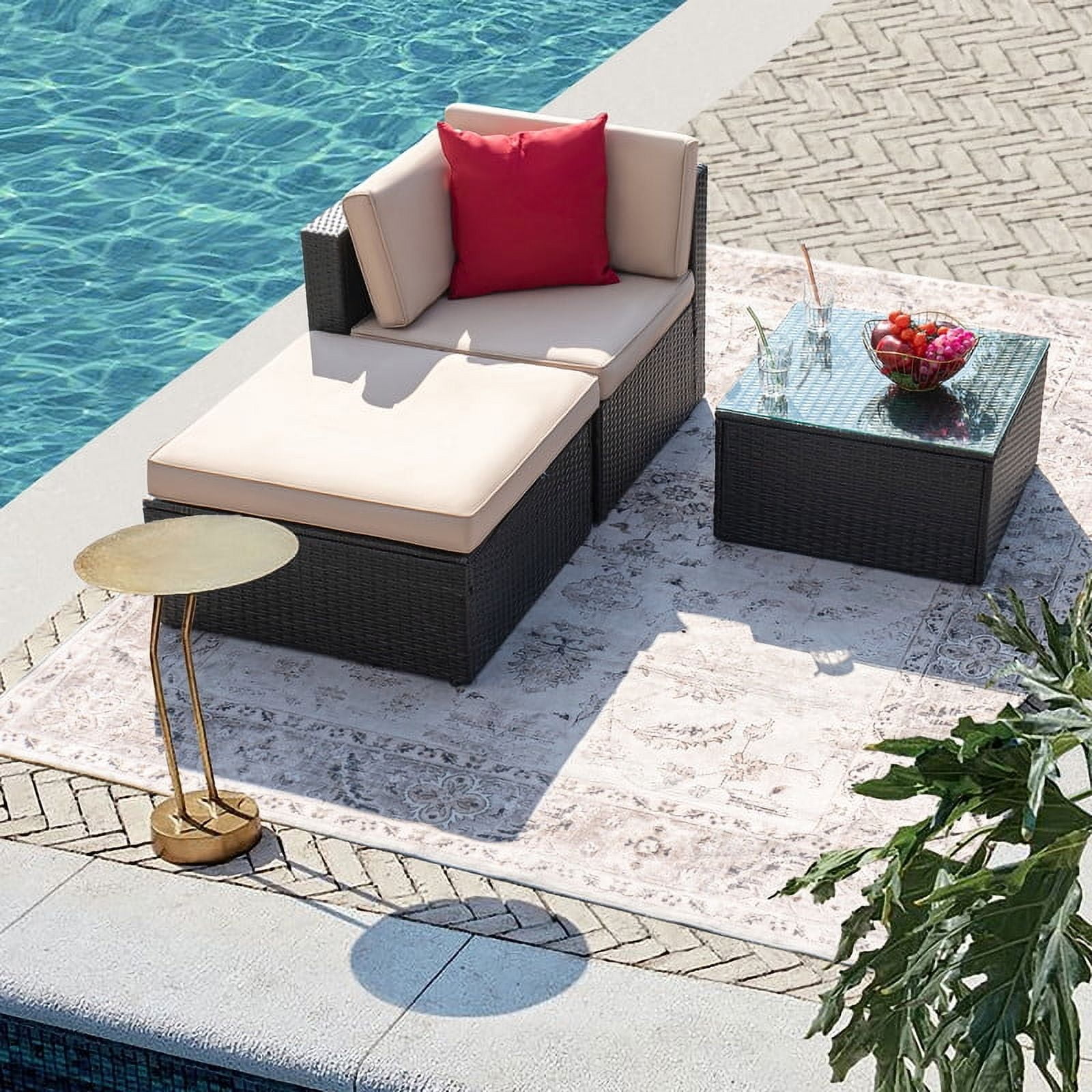 Devoko Outdoor Sectional Sofa PE Rattan Patio Furniture Set with Cushions and Table (Beige) wqmo3