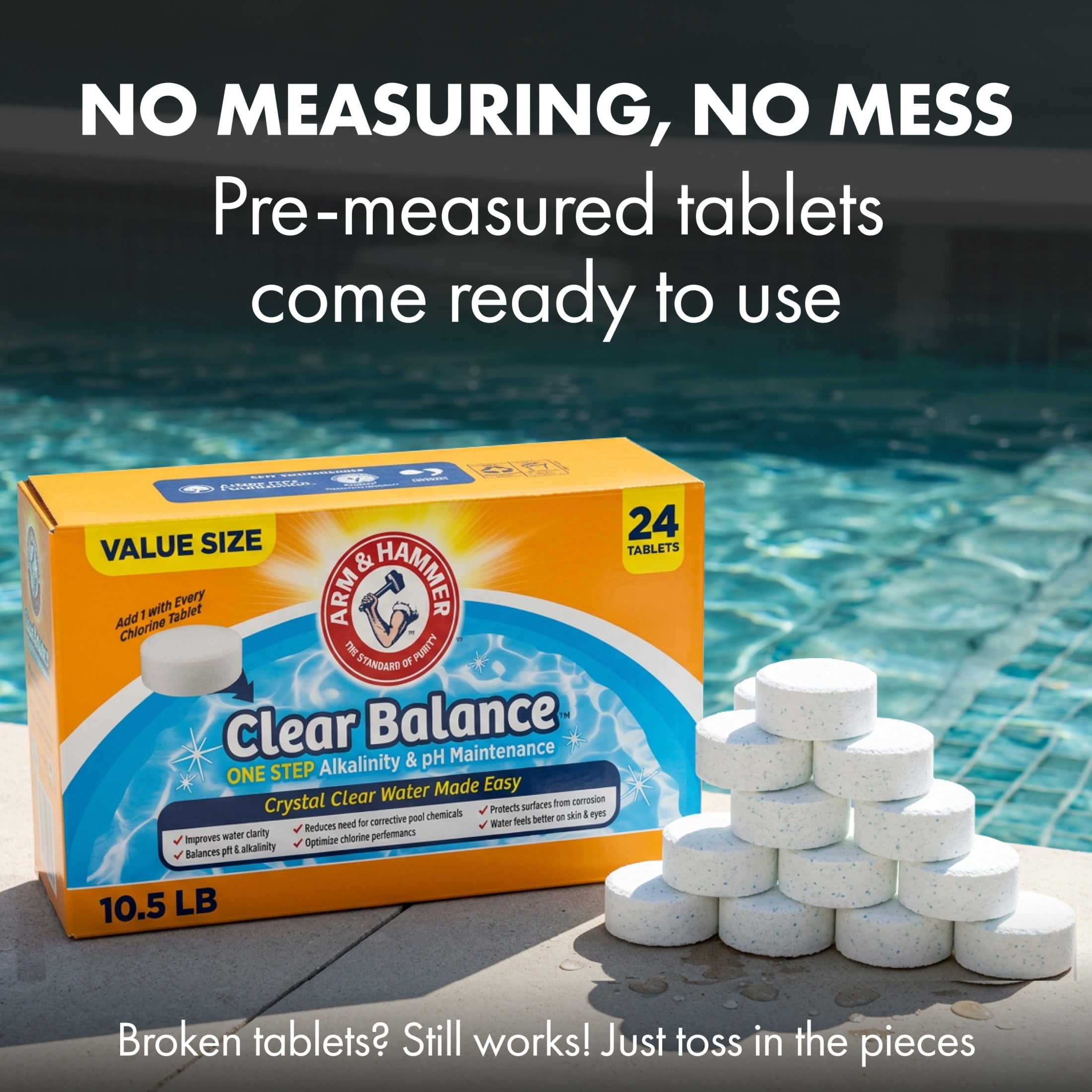 ARM & HAMMER Clear Balance Pool & Spa pH Maintenance Tablets (Clear, 24 Count) gesgg