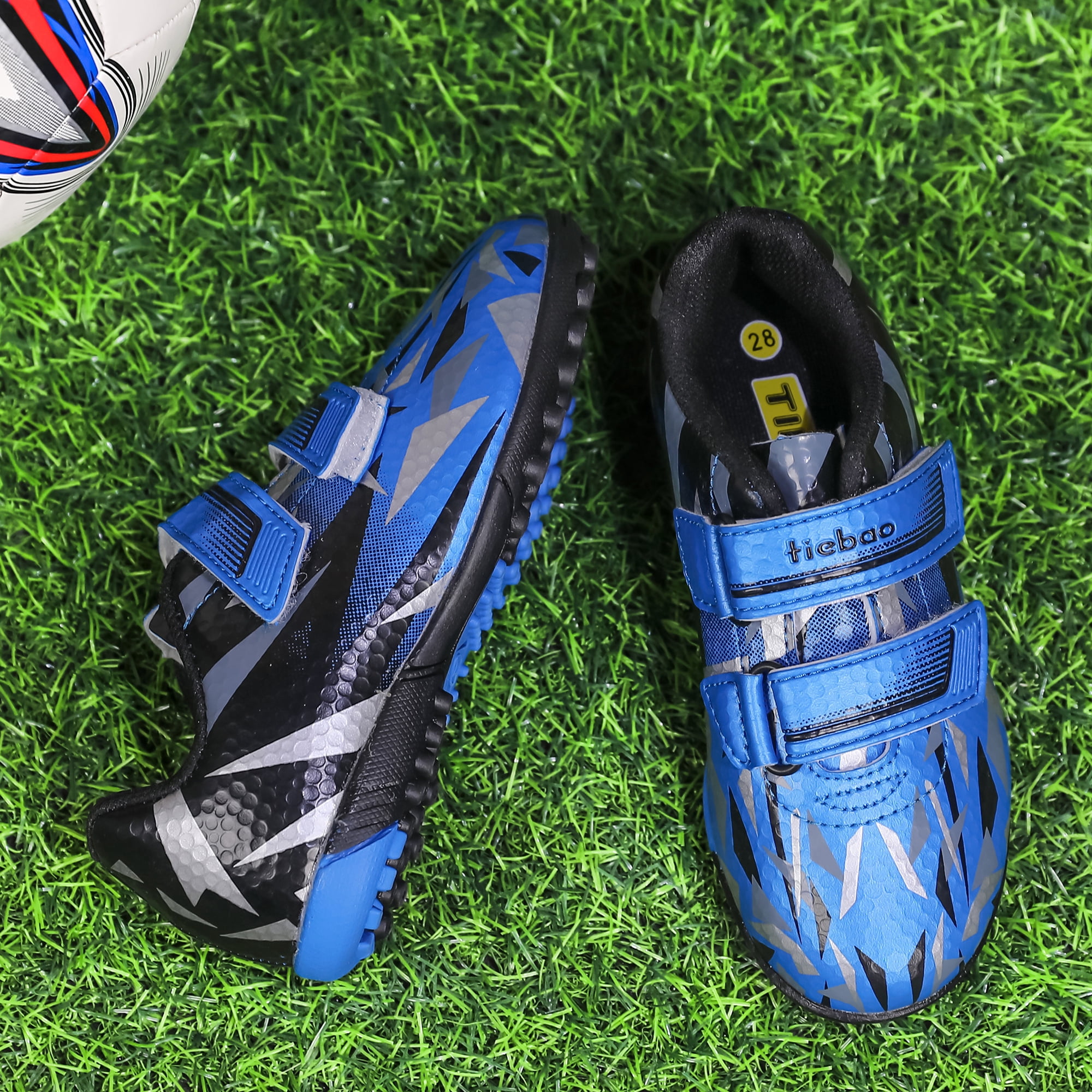 MiFeloo Kids Soccer Cleats Outdoor Football Turf Athletic Shoes (Black/Blue, 12 US Little Kid) 42aza