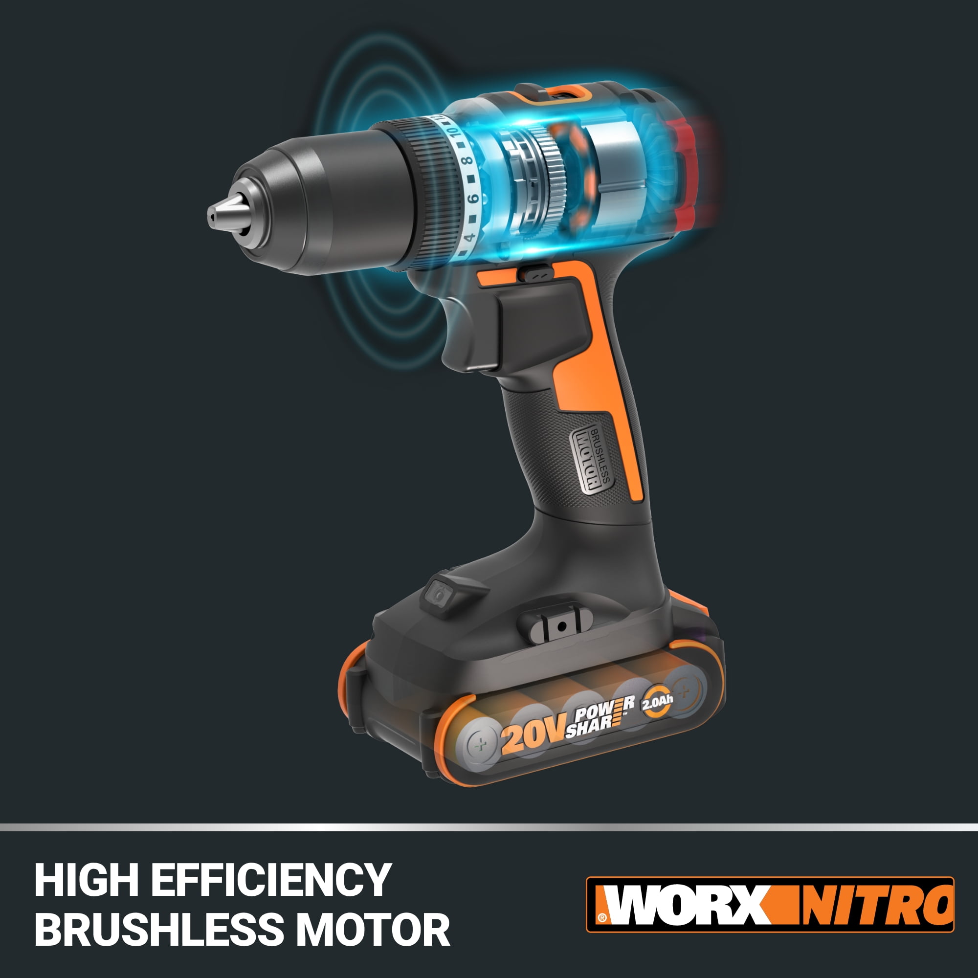 WORX Nitro WX130L.9 20V Compact Brushless 1/2 in Drill/Driver (Tool Only, 3 lb) q4264
