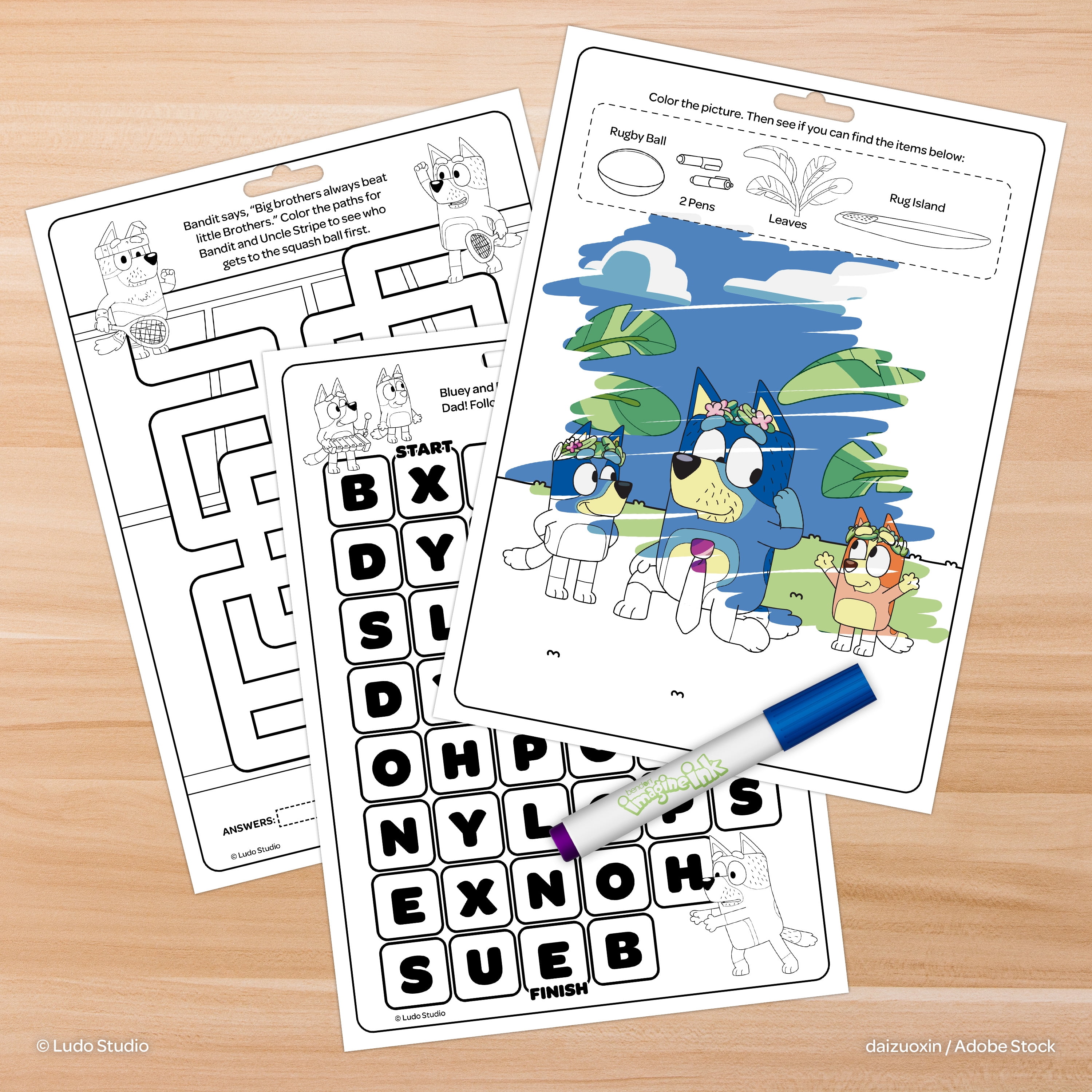 Bluey Imagine Ink Coloring Book Set with Mess-Free Marker (10 Pages) fhwxm