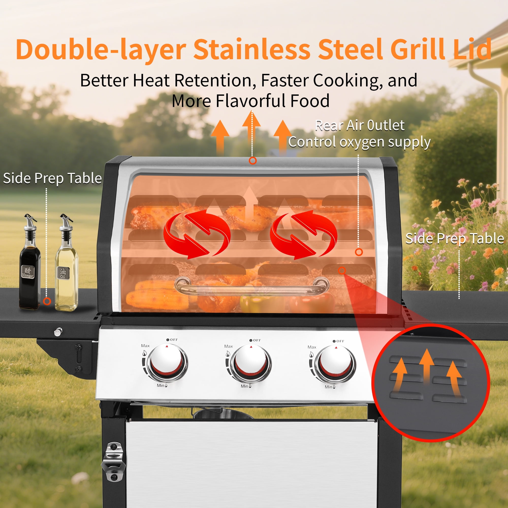 Born Free 3-Burner Propane Gas Grill with Even Heat Distribution (Black, 30,000 BTU) bgjjj