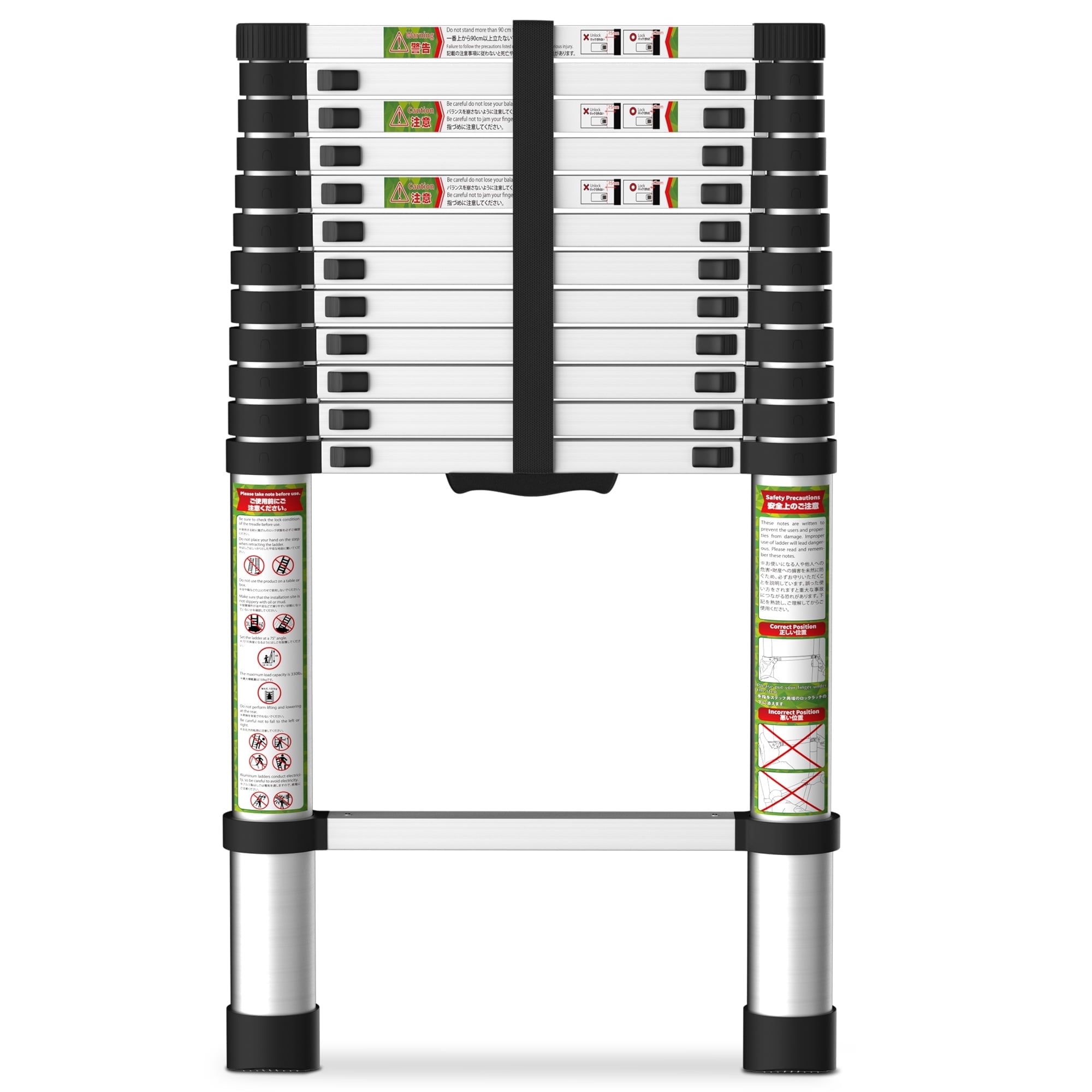 Primy 12.5 ft Telescoping Ladder, Aluminum Collapsible Extension Ladder with One-button Retraction (Silver, 330 lb Capacity) bdl6h