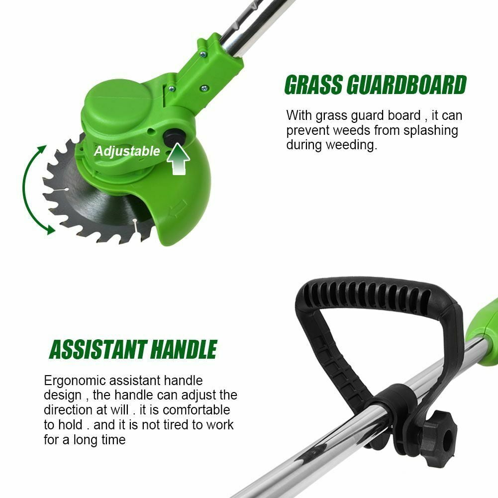 Mascarry 24V Cordless Electric String Trimmer and Lawn Edger with 2 Batteries and 3 Cutting Blade Types (Green) jaa5v