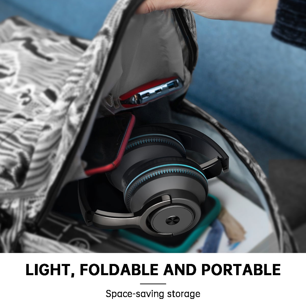 Cshidworld Wireless On-Ear Headphones, HiFi Stereo Bass Headset, Foldable Noise Isolating Design with Microphone and Volume Control (Black, 1 Pack) 9ga86