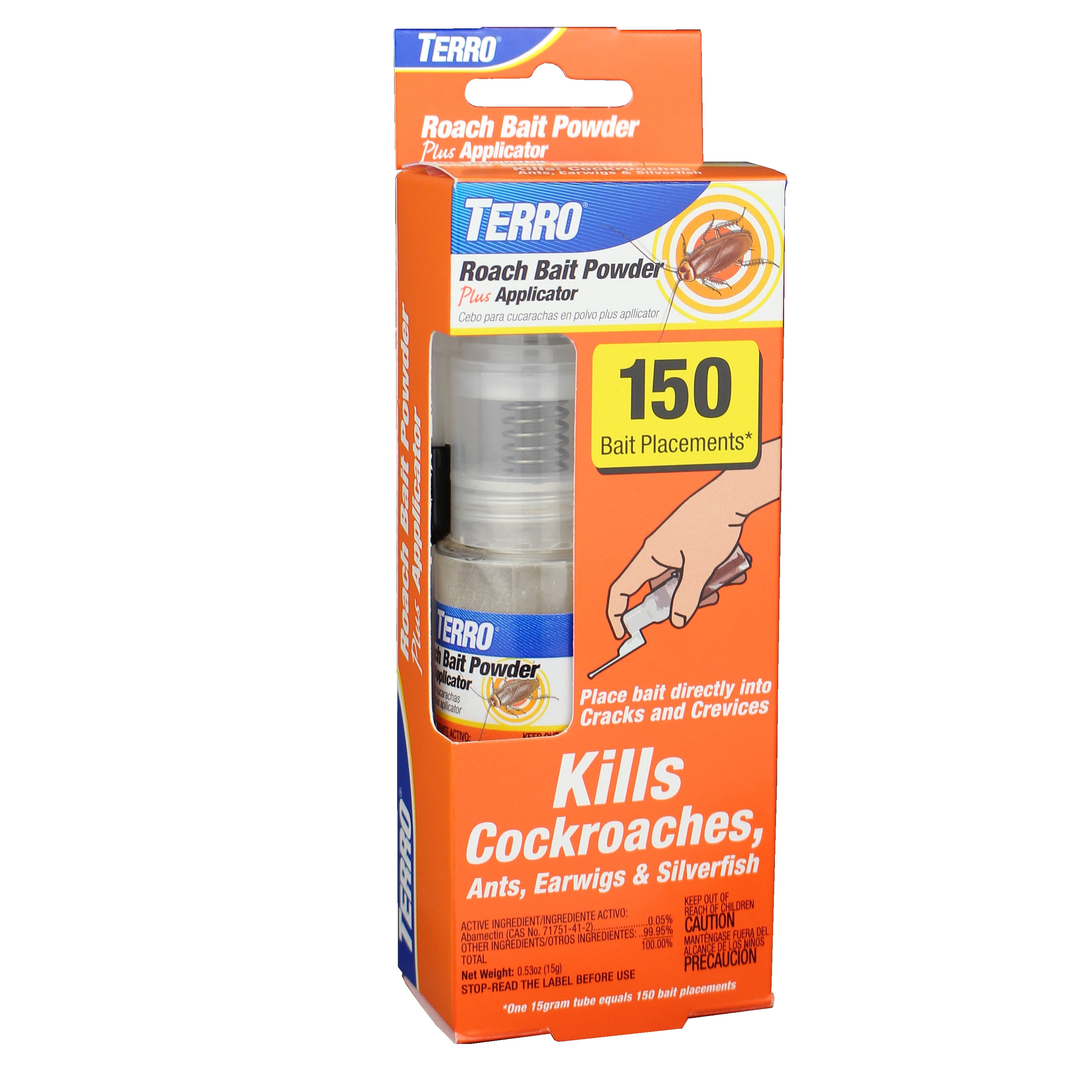 TERRO Roach Bait Powder with Precision Applicator (Indoor and Outdoor Use, 150 Placements) qcpnr