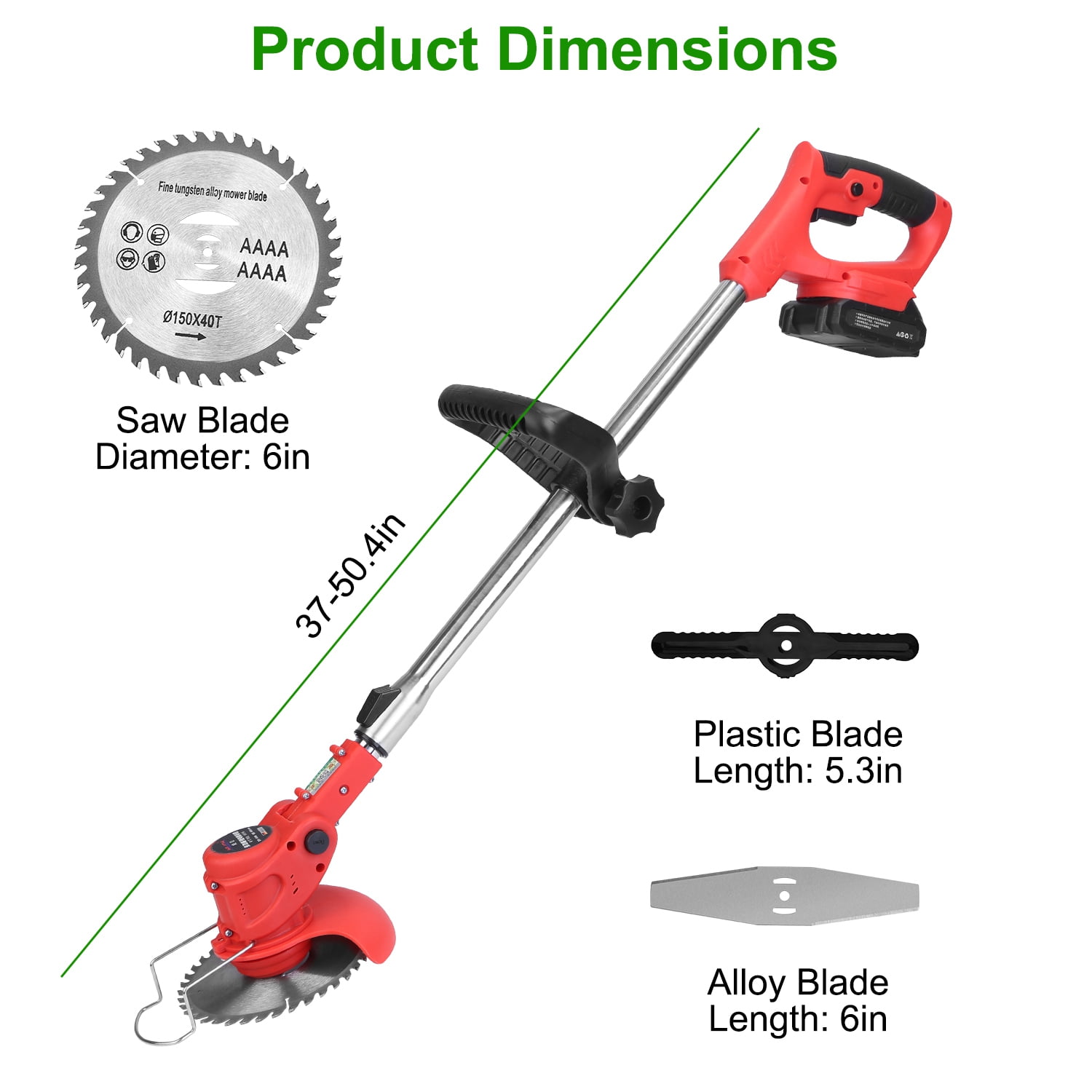 TeqHome 21V Cordless String Trimmer Electric Weed Wacker with 2 Batteries and 8 Blades (Red, 37-50.4 in) yx5xy
