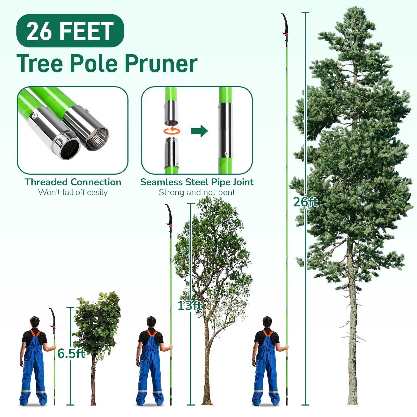 Zimtown Extendable Pole Saw for Tree Trimming (2-in-1 Manual Pruner, Green, 26 ft) 6vtw0