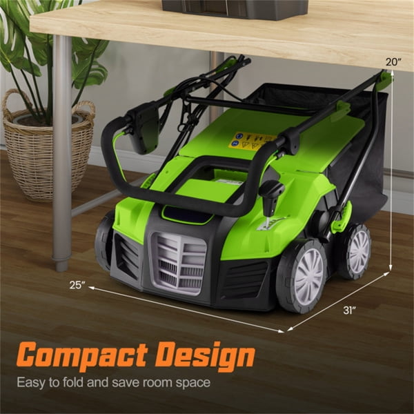 imerelez Corded Electric Lawn Dethatcher, 15 Amp Motor with 16-inch Cutting Width, Grass Collection Bag (Green, 14.5 gal) mrc0w