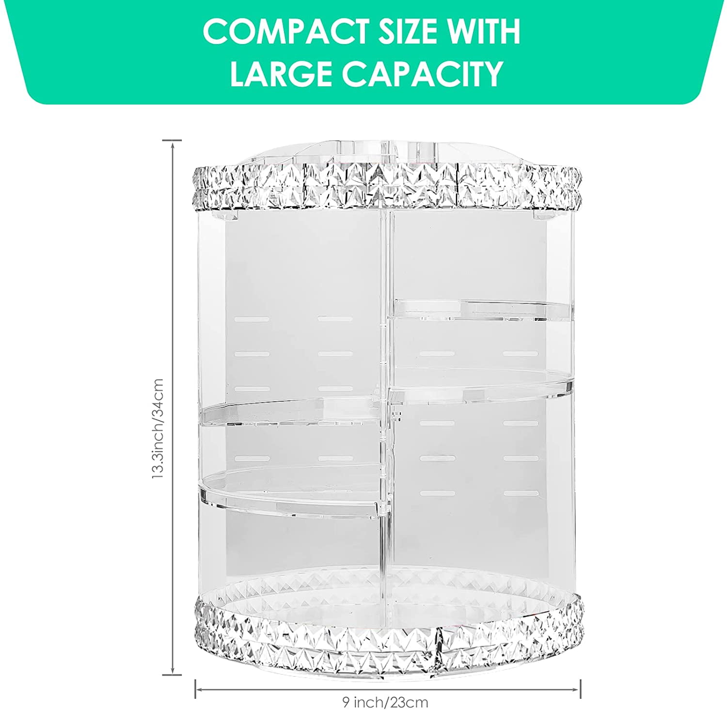 RIFESHOW 360 Rotating Makeup Organizer, Adjustable Large Capacity Cosmetic Display Case (Clear, 12 in x 9 in) 6wdbv