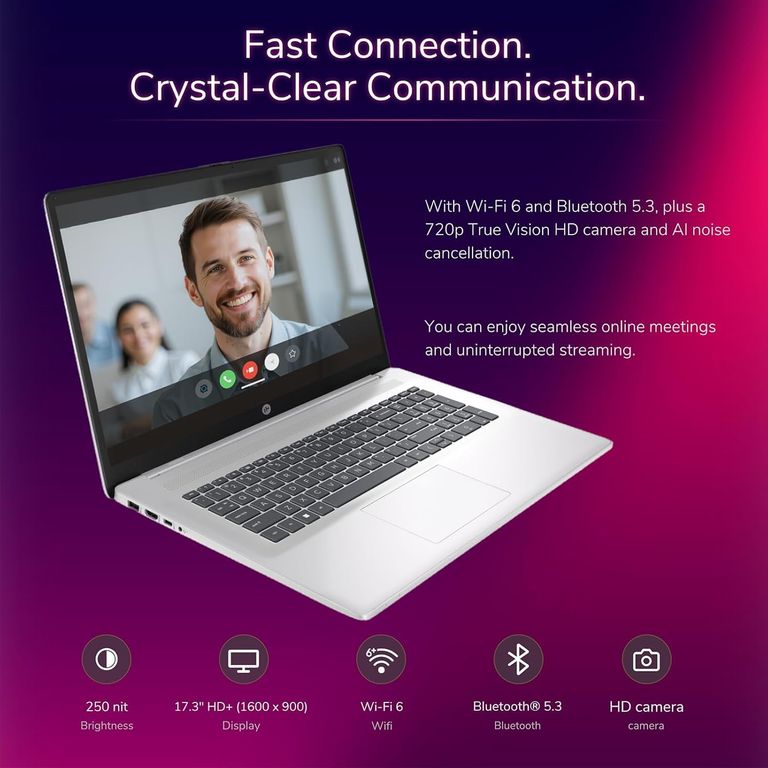 HP 17.3-inch Touchscreen Laptop, AMD Ryzen 5 7530U, 8GB RAM, 256GB SSD, Windows 11 Pro (Silver) 2j05t