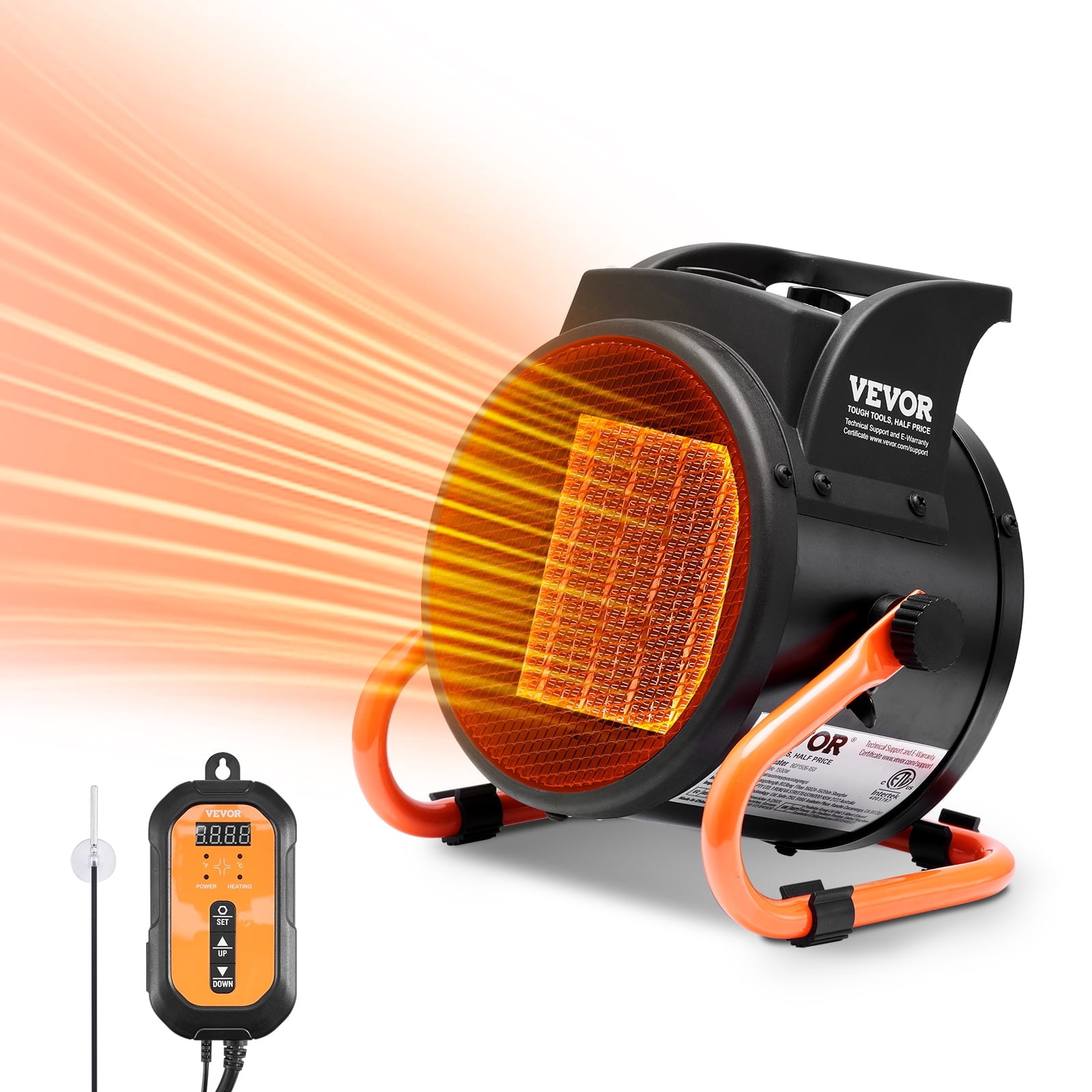 VEVOR Greenhouse Heater with Thermostat, 1500W PTC Electric Fan for Grow Tents and Plant Rooms (Green, 1500W) w8l25