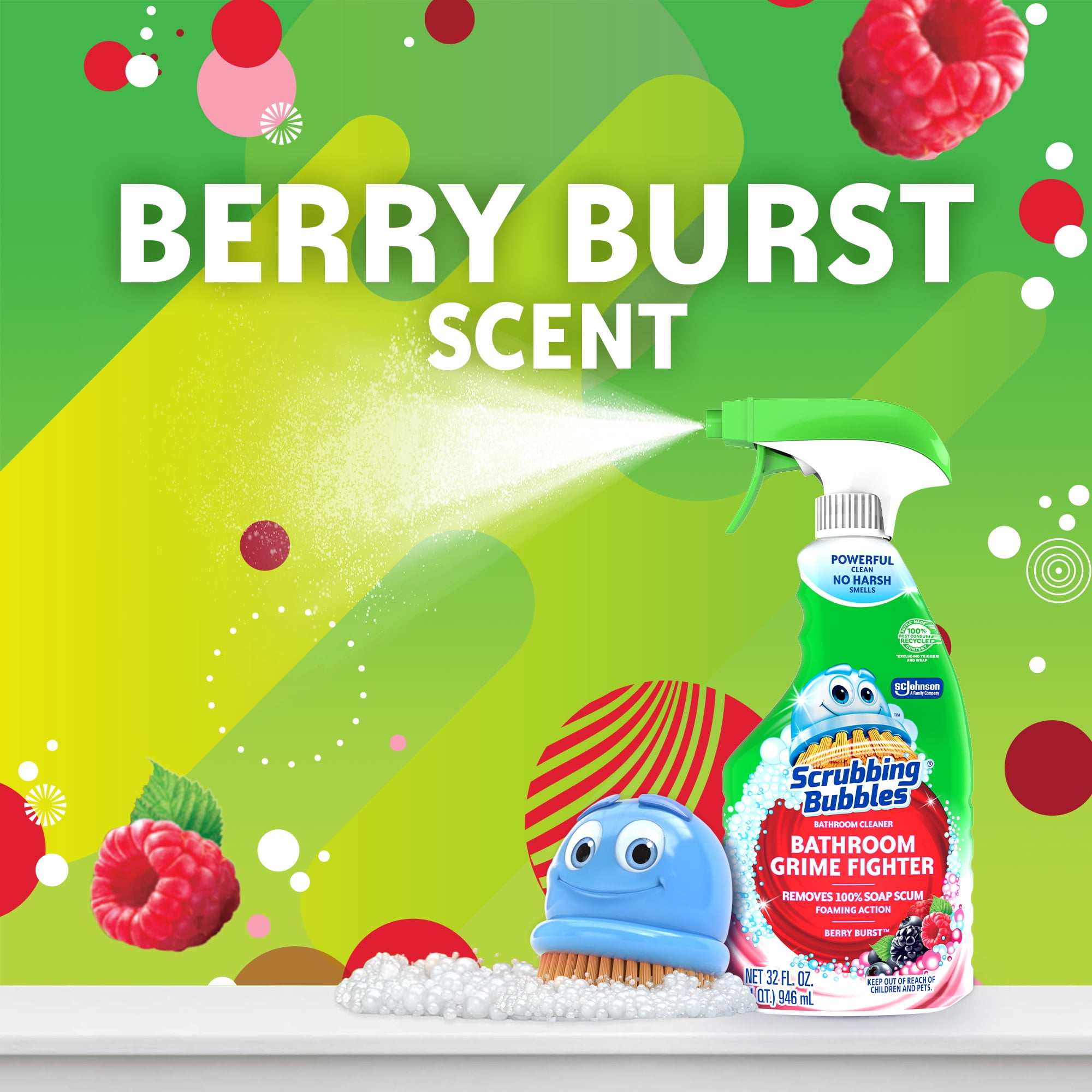 Scrubbing Bubbles Grime Fighter Bathroom Disinfectant Cleaner Spray (Berry Burst, 32 fl oz) qmg6i