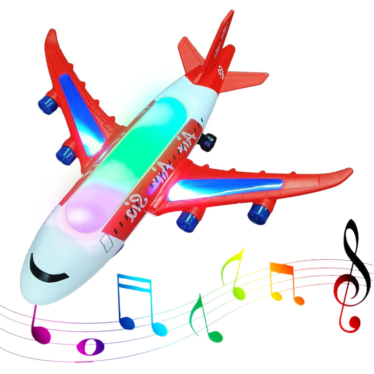Somnr Airplane Educational Toy with LED Lights and Sound Effects (Red, 10 in) qaufh