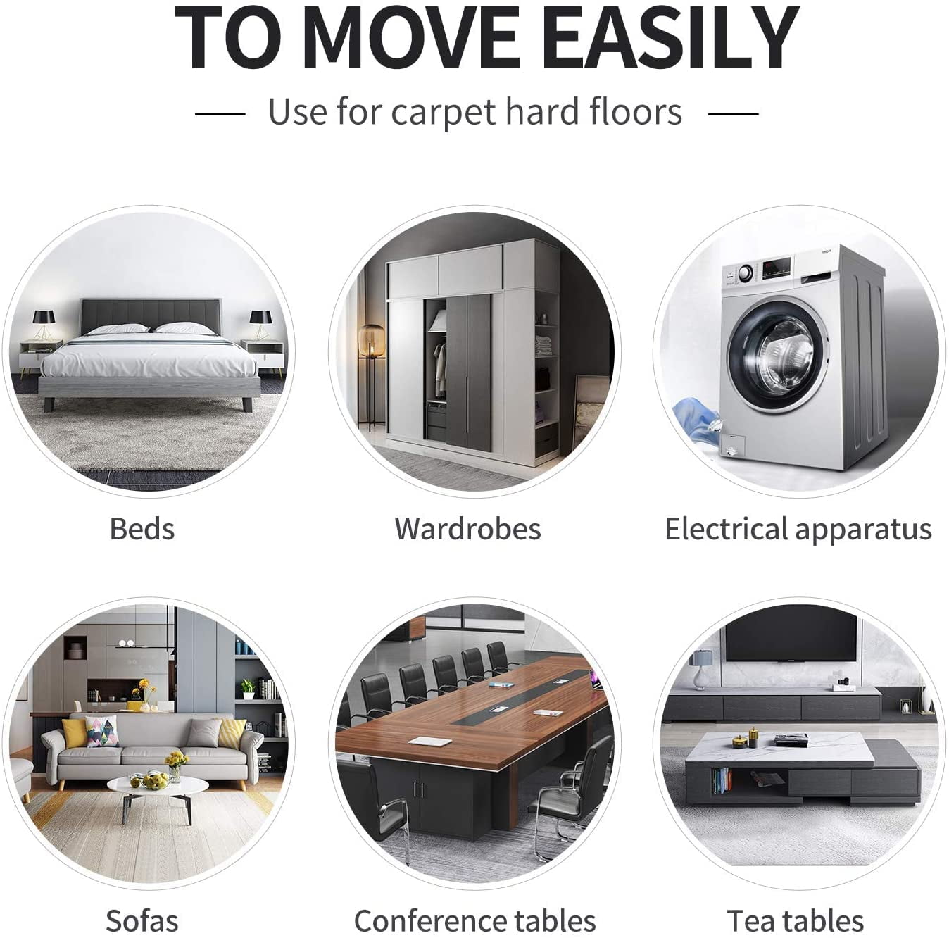 Ezprotekt Reusable Large Furniture Sliders for Carpet, Heavy-Duty Oval Plastic Movers (Black, 8 Pack, 9.5 in x 5.75 in) lrggd
