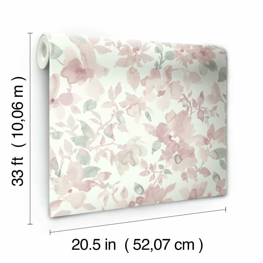 RoomMates Floral Peel and Stick Wallpaper, Removable Self-Adhesive Wall Decor (Light Pink, 28.18 sq ft) 01qoa