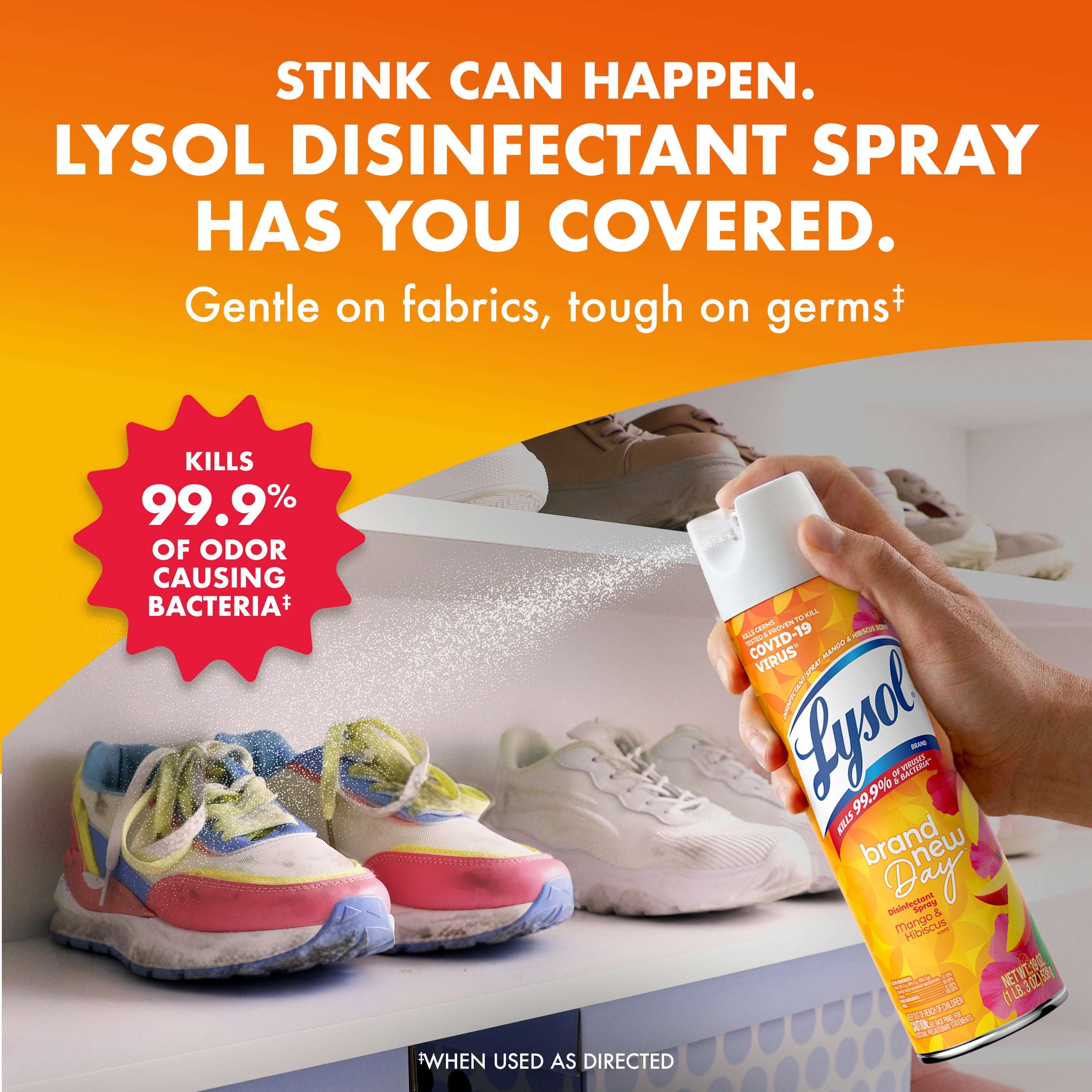 Lysol Brand New Day Disinfectant Spray, Antibacterial Surface Sanitizer and Deodorizer, Mango & Hibiscus (6 Pack, 19 oz) t6185