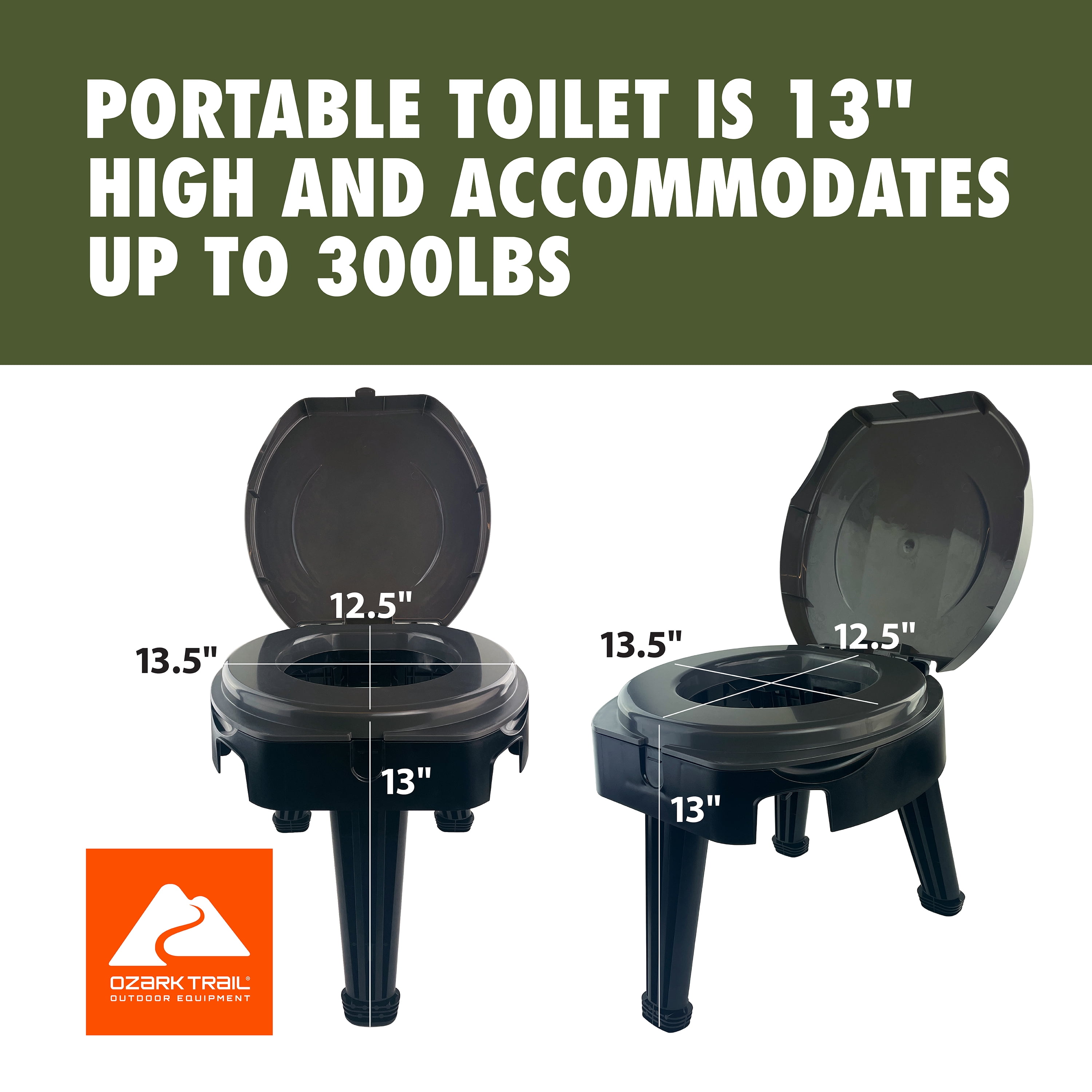 Ozark Trail Folding Portable Toilet for Camping and Outdoor Use (13 in Height, 300 lb Capacity) xlmez