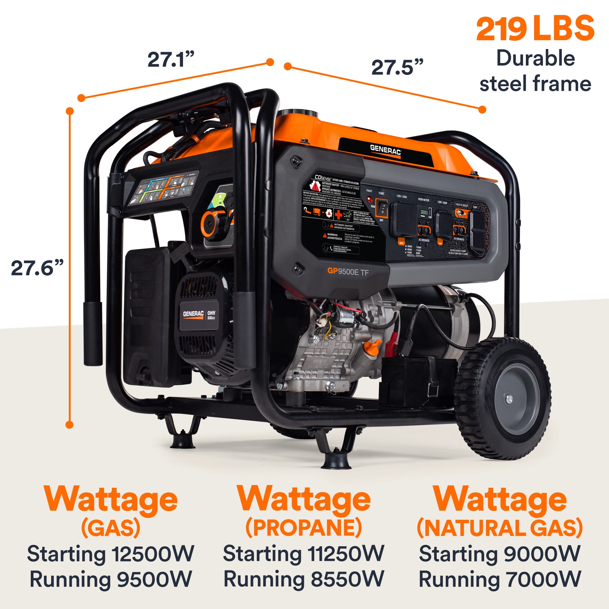 Generac 12,500 Starting Watt Tri-Fuel Portable Generator (Electric Start, 49-State Compliant) 612p0