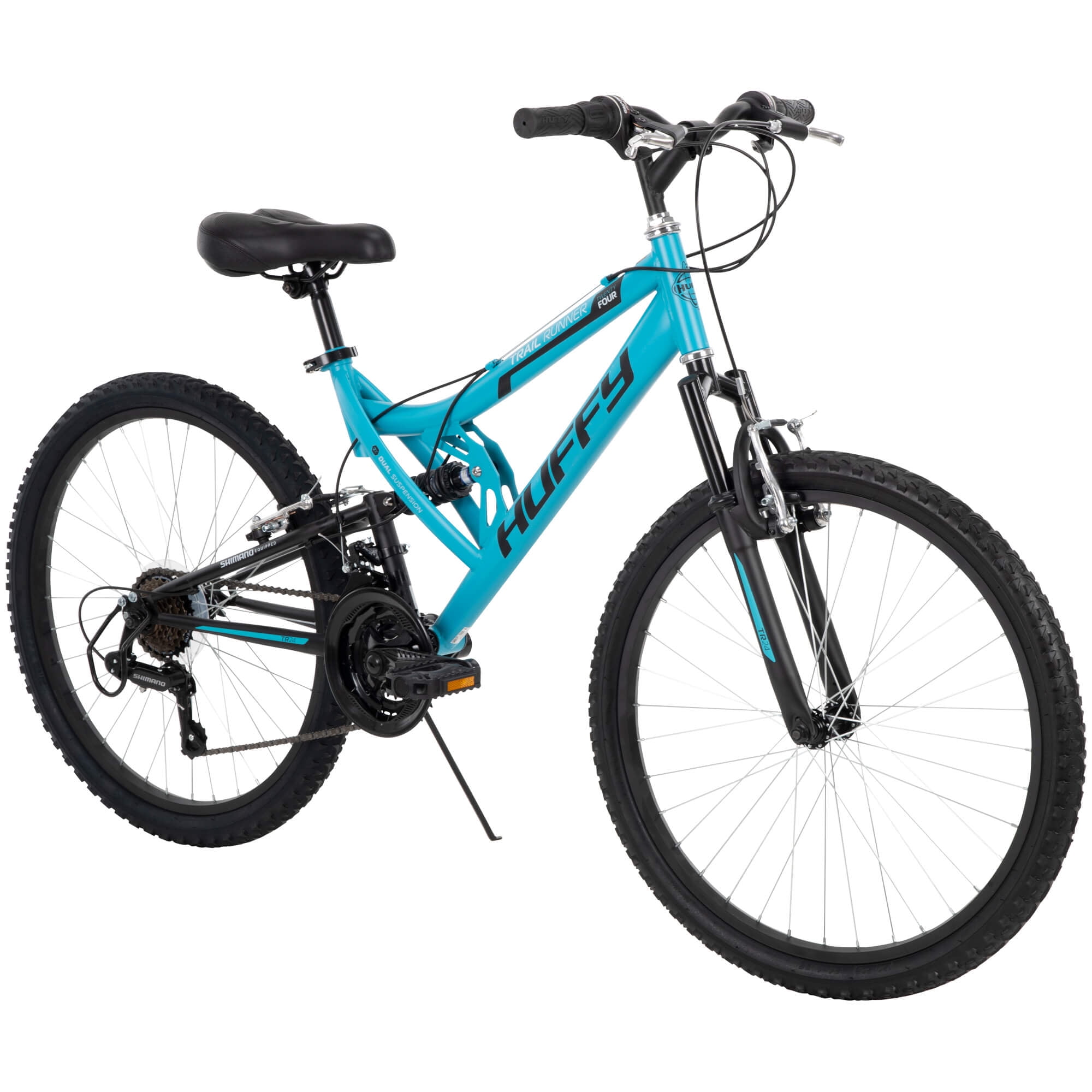 Huffy 24 in Trail Runner Mountain Bike, Dual Suspension, All-Terrain, Women's Adult (Teal, 24 in) ur64d