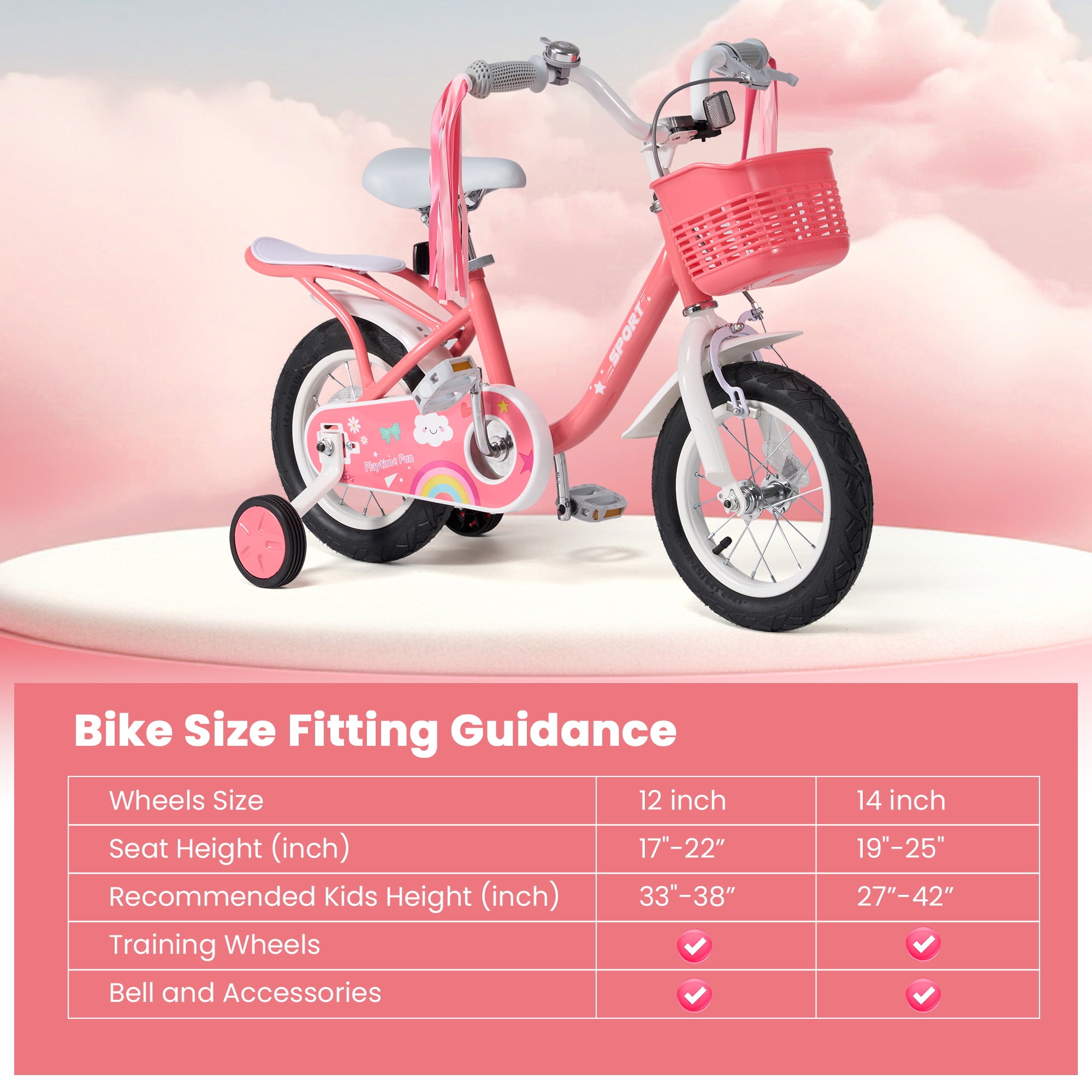 Naipo 12 Inch Kids Bike with Training Wheels, Beginner Bicycle for Toddlers (Pink, 12 in) kmfhb