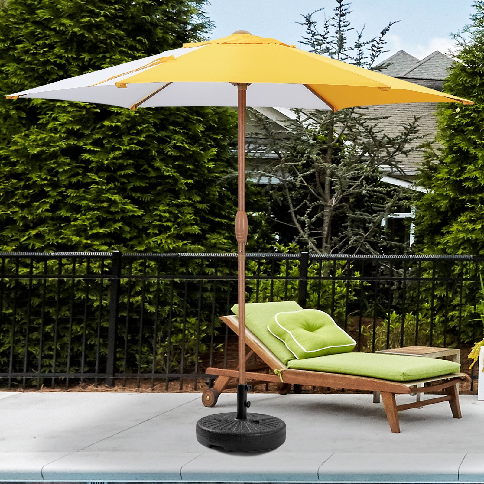 Ainfox 7.5 ft Round Market Patio Umbrella, UV-Resistant Outdoor Shade (Yellow/White Stripe, 7.5 ft) f32g9