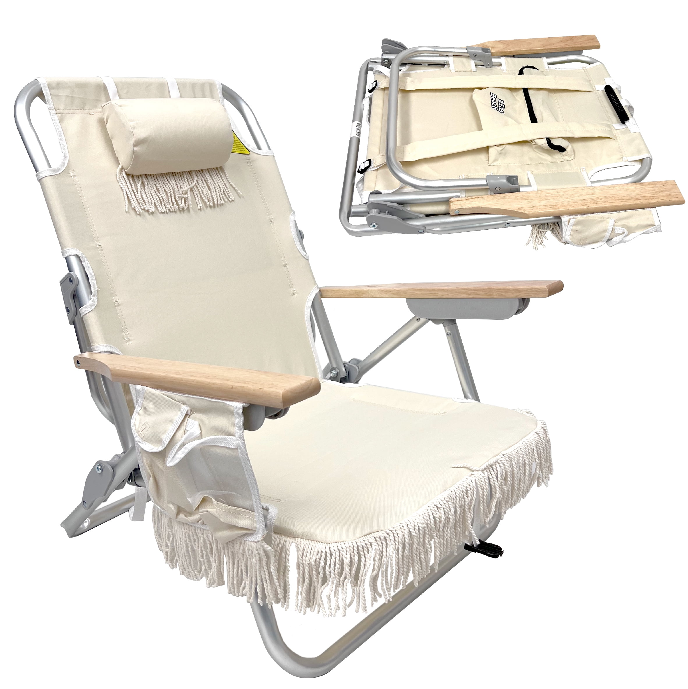 EasyGo Products Backpack Beach Chair with 5-Position Recline and Storage (Tan, 28 in x 30 in x 24 in) cq582