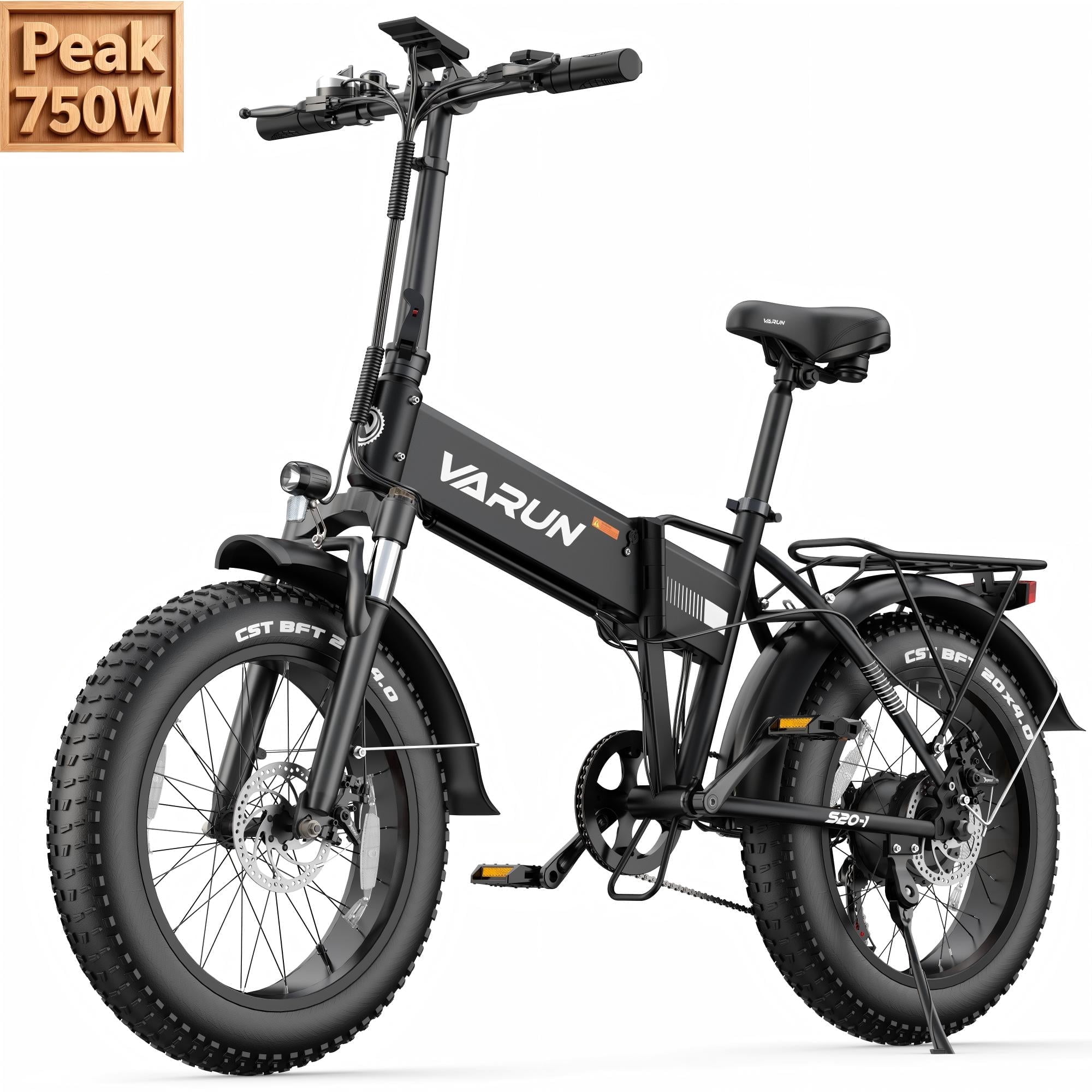 VARUN 20 in Folding Electric Bike for Adults, Fat Tire E-Bike with 750W Motor and 62 Mile Range (Black, 20 in) rg2fg