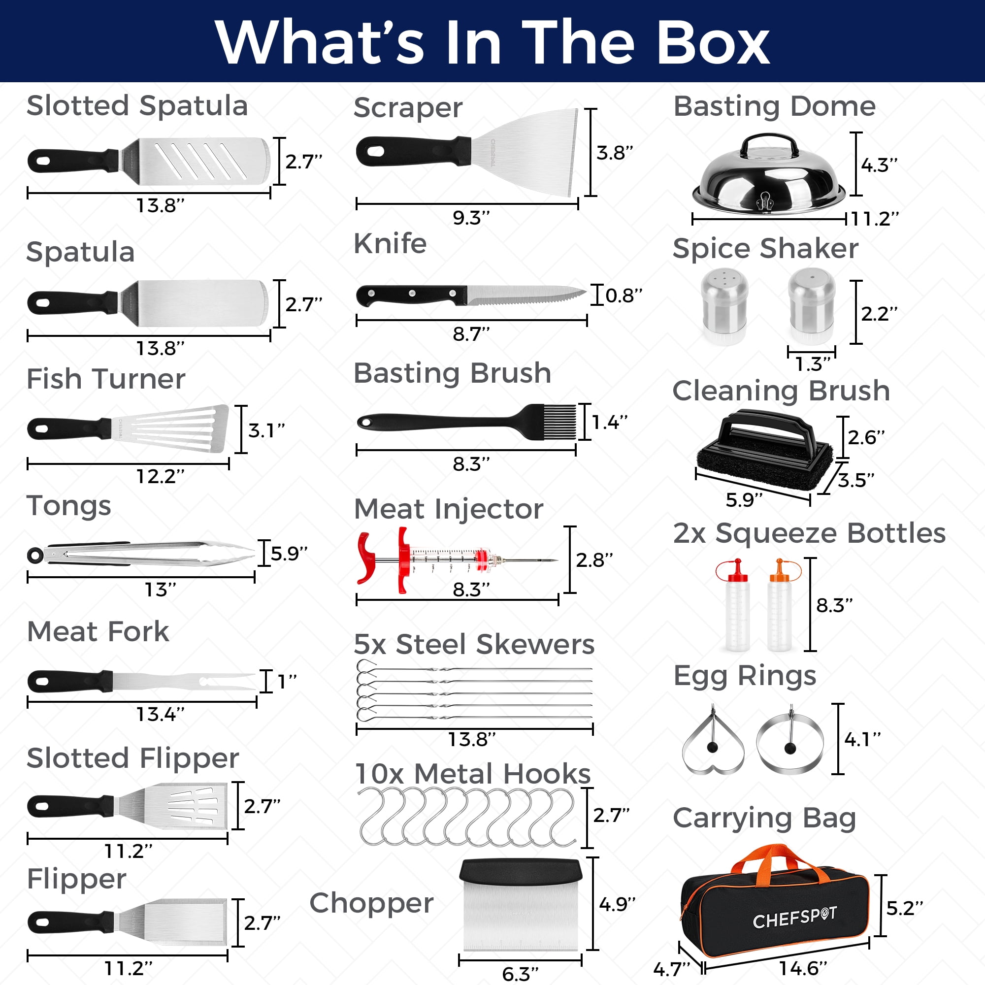 CHEFSPOT Stainless Steel Griddle Accessories Set for Flat Top Grills (Silver, 36-Piece) hwb13