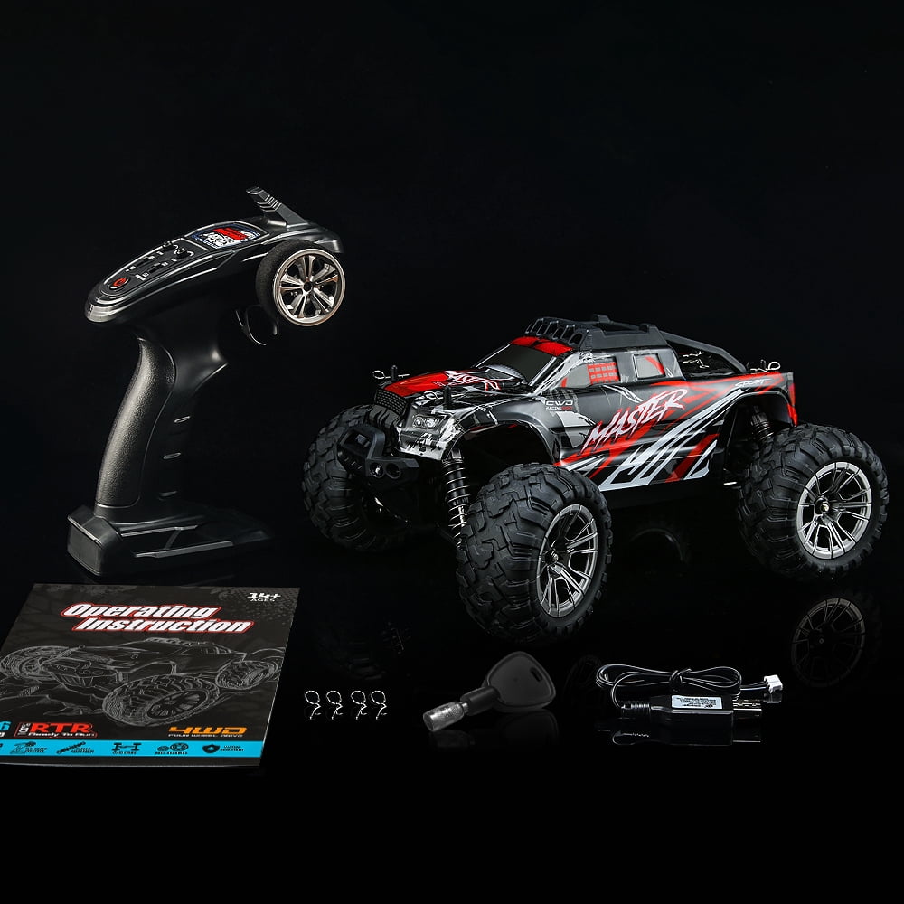 TZDZRC 1/16 Scale 4WD High-Speed RC Racing Truck, Off-Road All-Terrain Vehicle with 2 Rechargeable Batteries (Red, 12.6 x 9.4 x 5.9 in) v2nvk