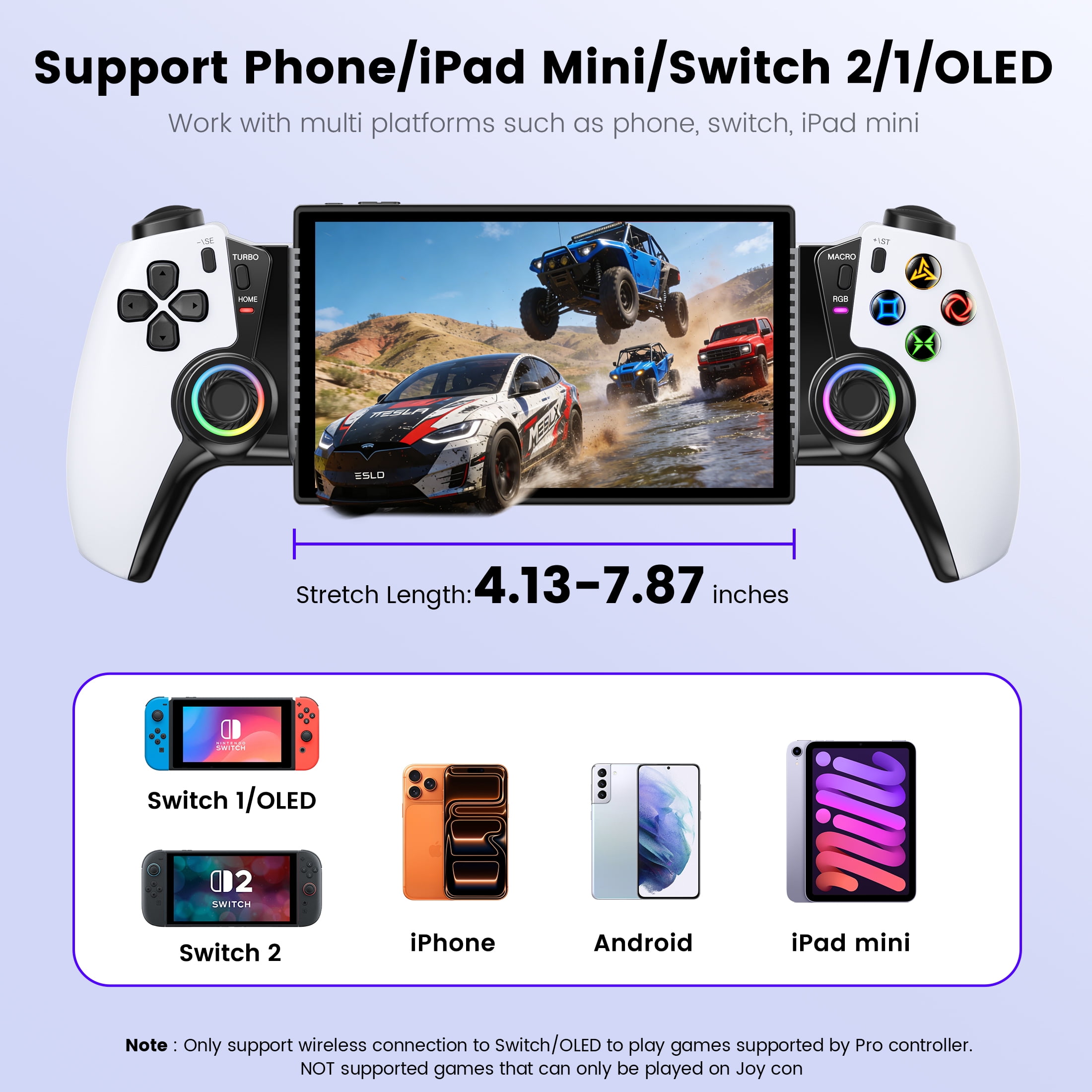 EUROA Mobile Gaming Controller for iPhone Android and Switch with Hall Effect Joysticks and RGB Lighting (White) eticu - Image 8