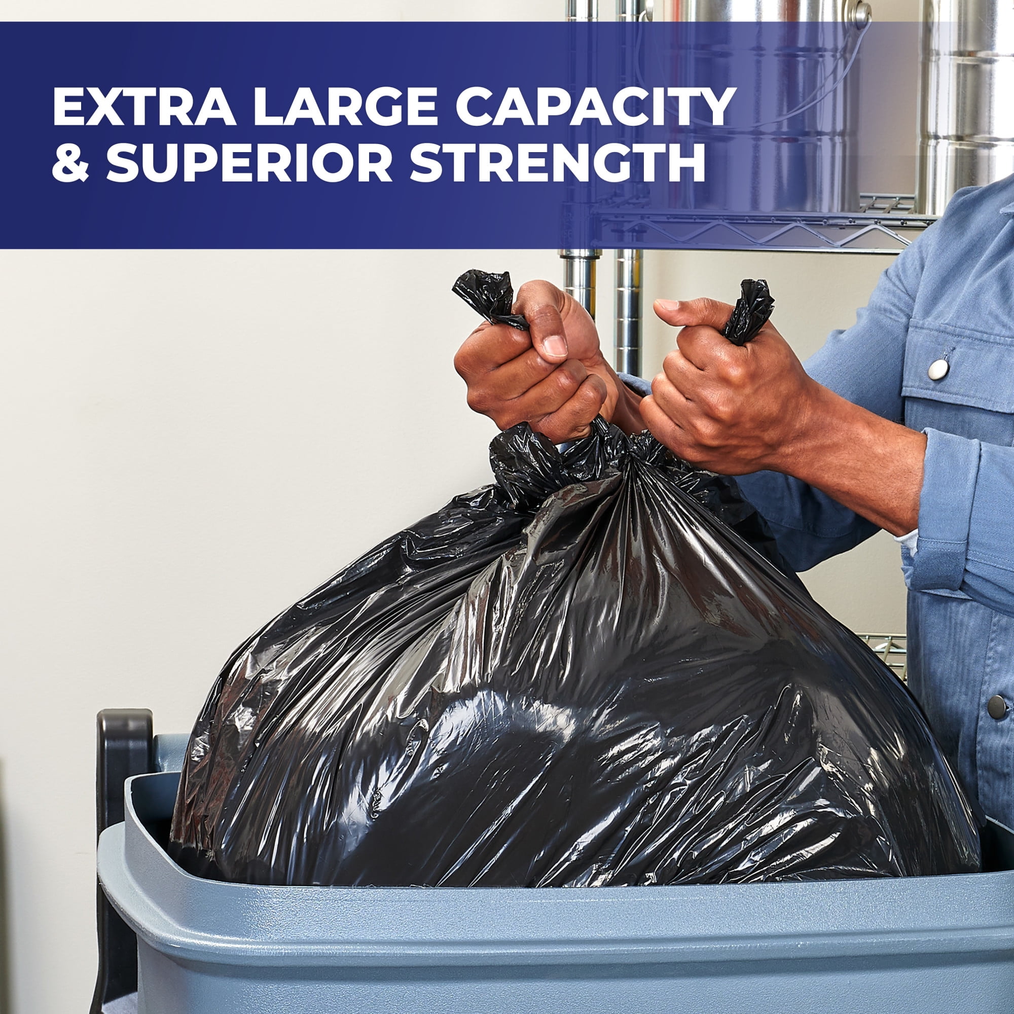 Hefty Cart Liner Trash Bags, Heavy-Duty Drawstring Bin Liners (Black, 65 Gallon, 10 Count) l618v
