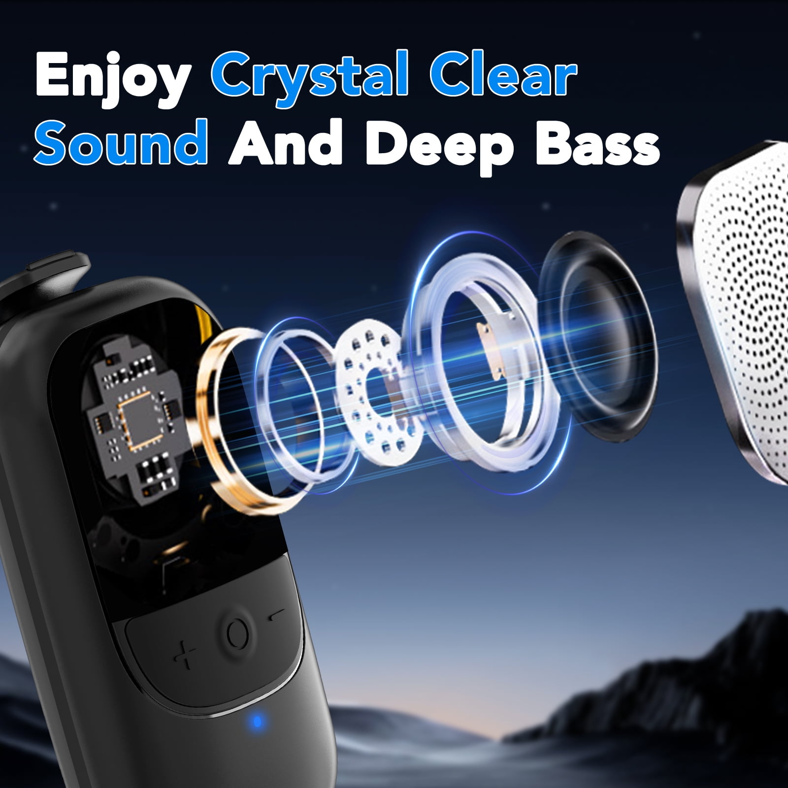 CASCHO Wearable Bluetooth Speaker Clip-On Wireless Mini Speaker (Black, 1.87 oz) e52mq