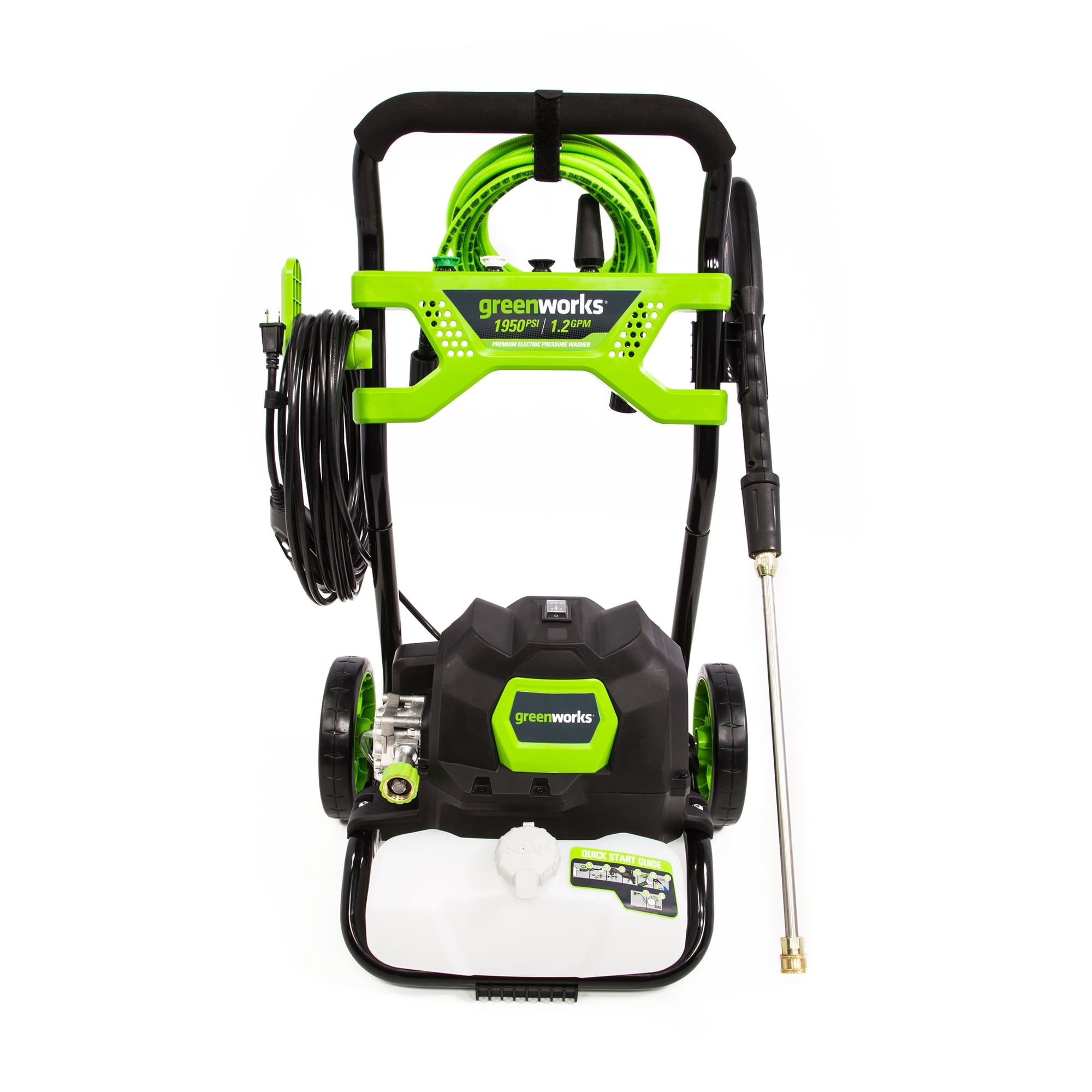 Greenworks 1950-PSI 13 Amp Electric Pressure Washer with 20-ft Hose and 4 Nozzles (Green, 32 lb) 2wlbn