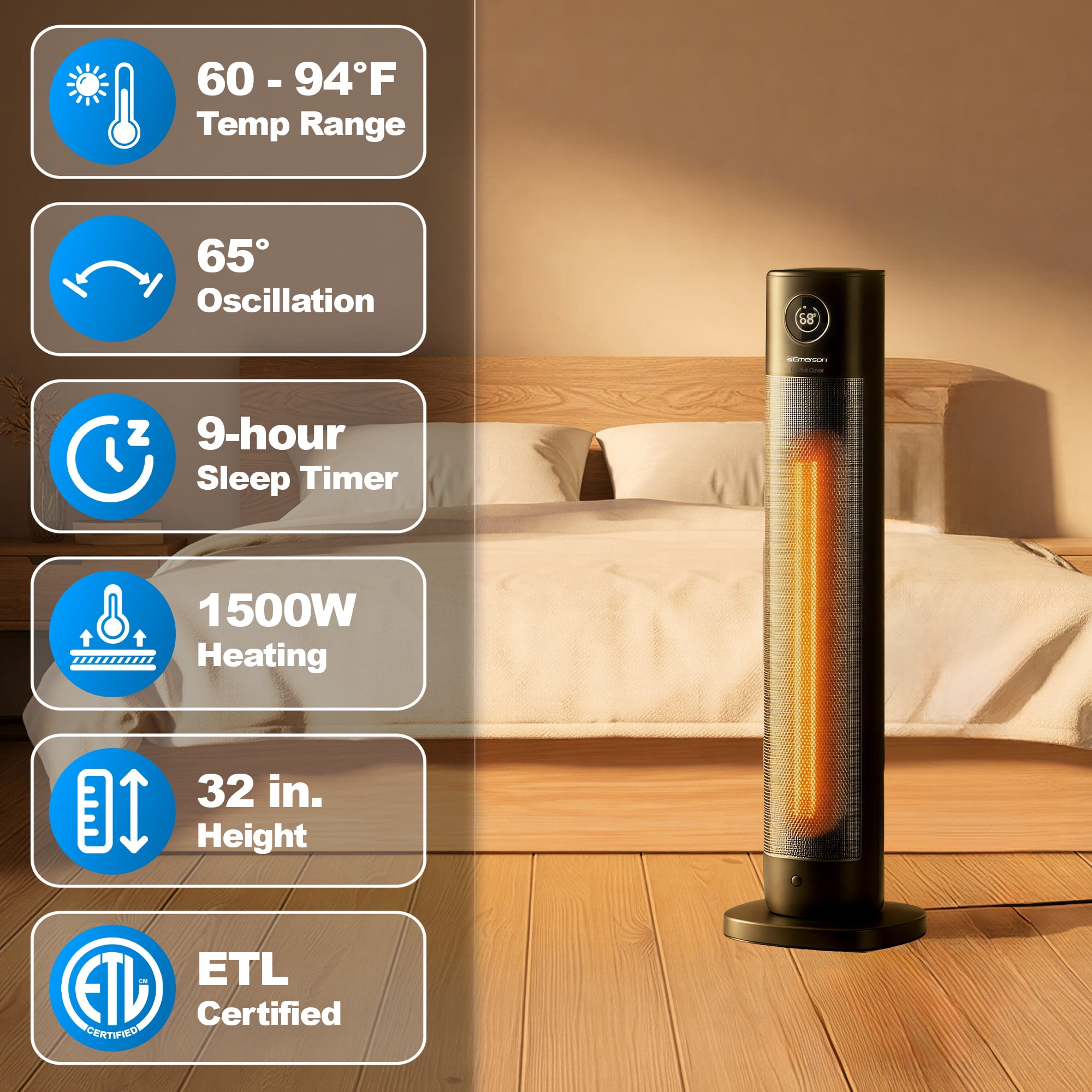 Emerson SmartVoice 32 in Tower Heater with Offline Voice Control (Black, 32 in) s67em