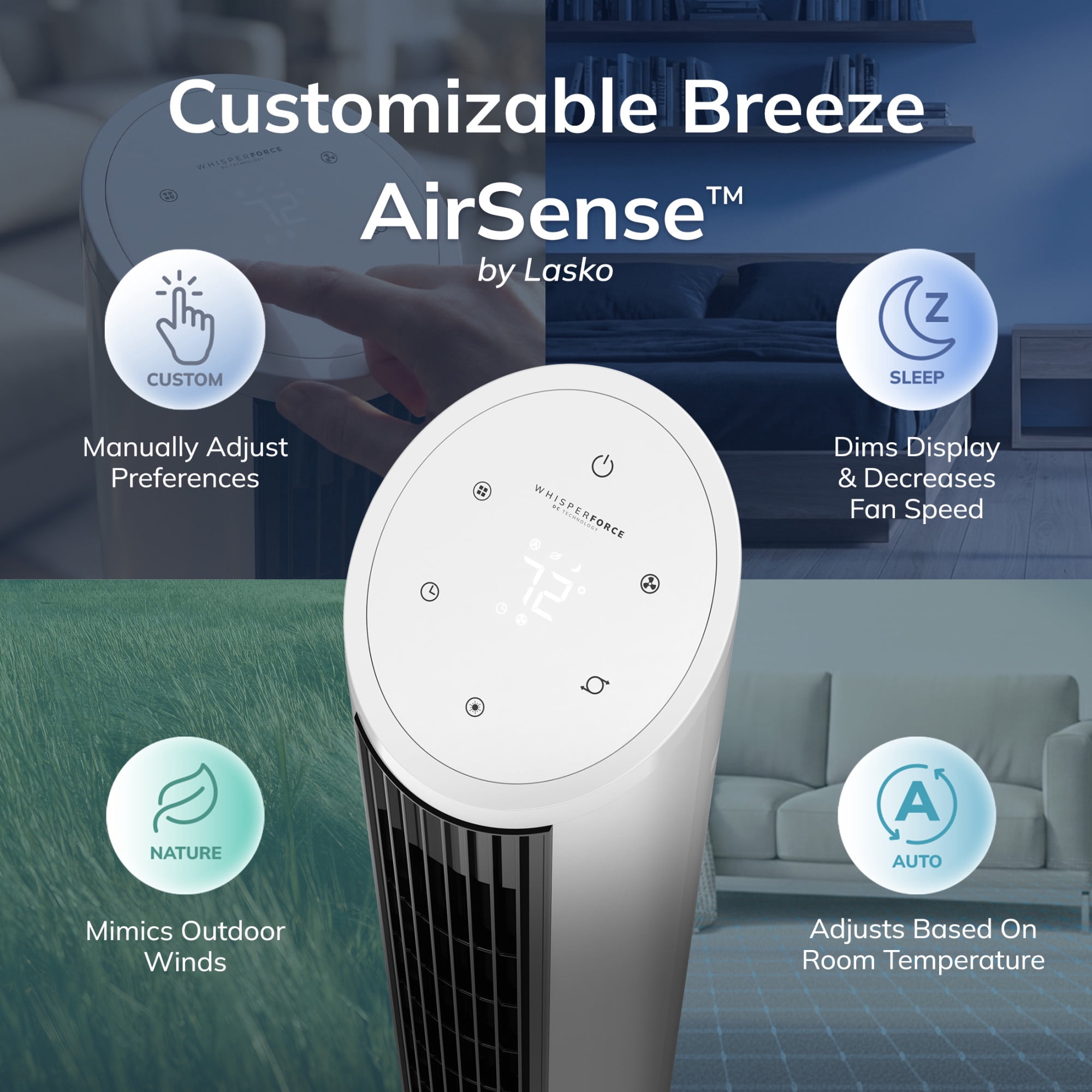 Lasko 36 in Quiet Oscillating Tower Fan with Remote Control and 12 Speeds (White, 36 in) 1fyqh