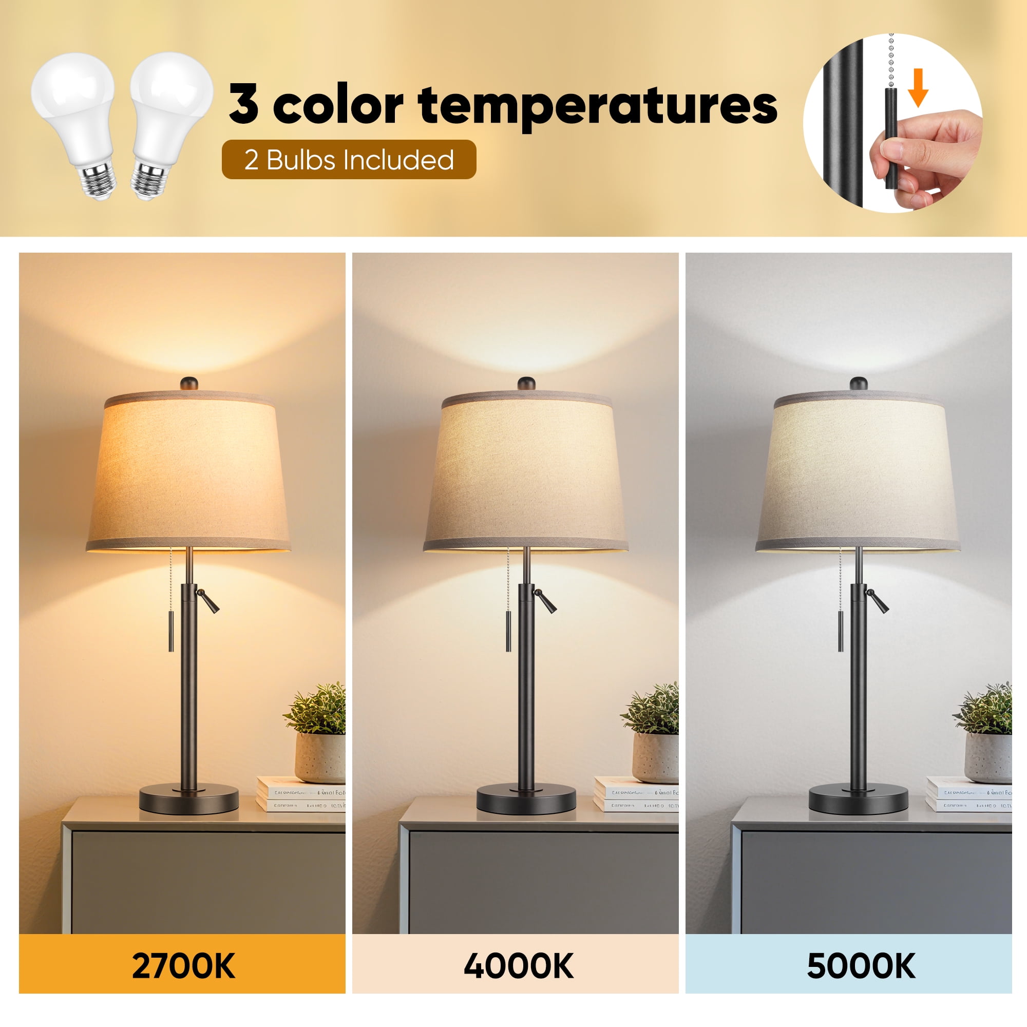 Litupuer Height Adjustable Table Lamp Set (22 in to 30 in, Black, 2 Pack) wwagh
