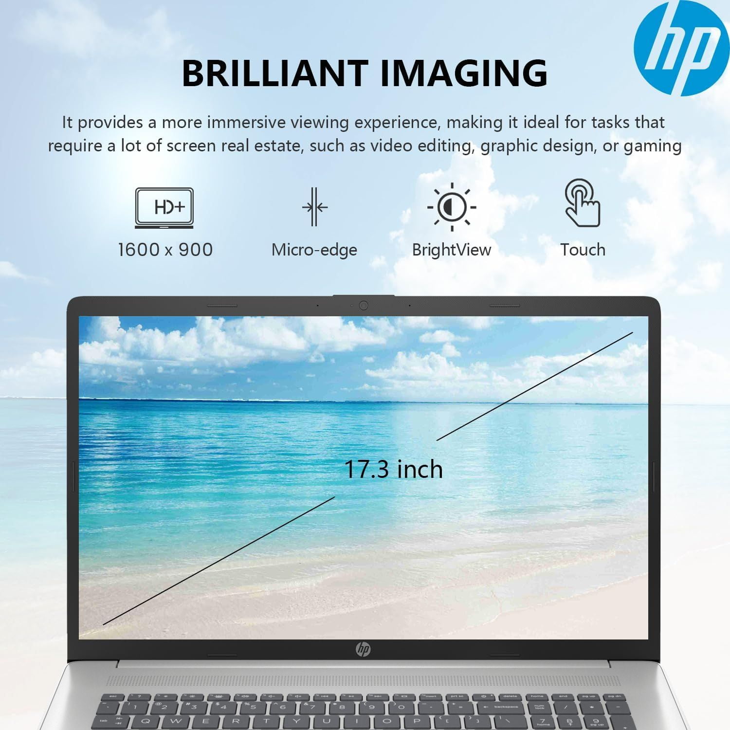 HP Essential 17t Laptop (Silver, 17.3 in, 32GB RAM, 1TB SSD, Intel Core i7-1355U, Windows 11 Home) rkpob