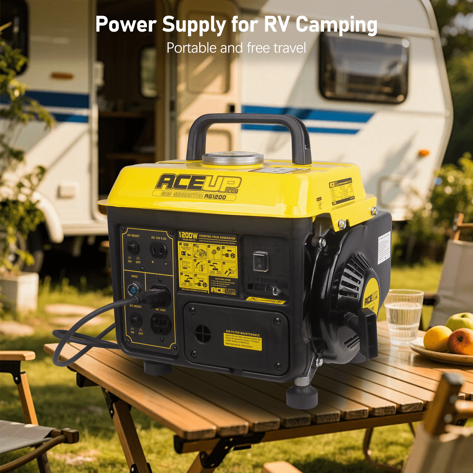 Aceup Energy 1200W Portable Gas Powered Generator for Camping and RV (1200W Peak, 35.3 lb) 5ffzs